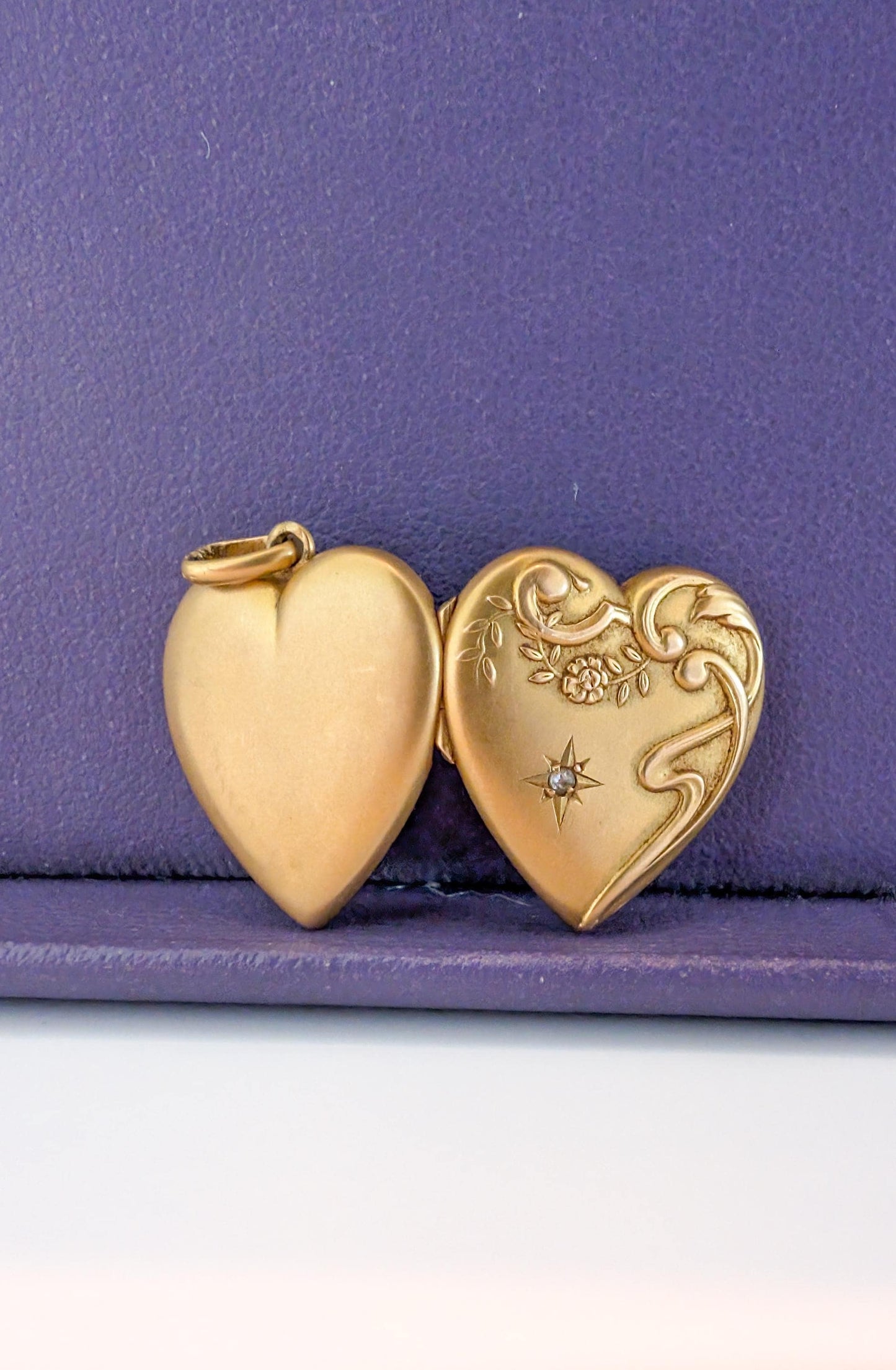 Antique 18K Gold Heart Locket Pendant, Art Nouveau Diamond