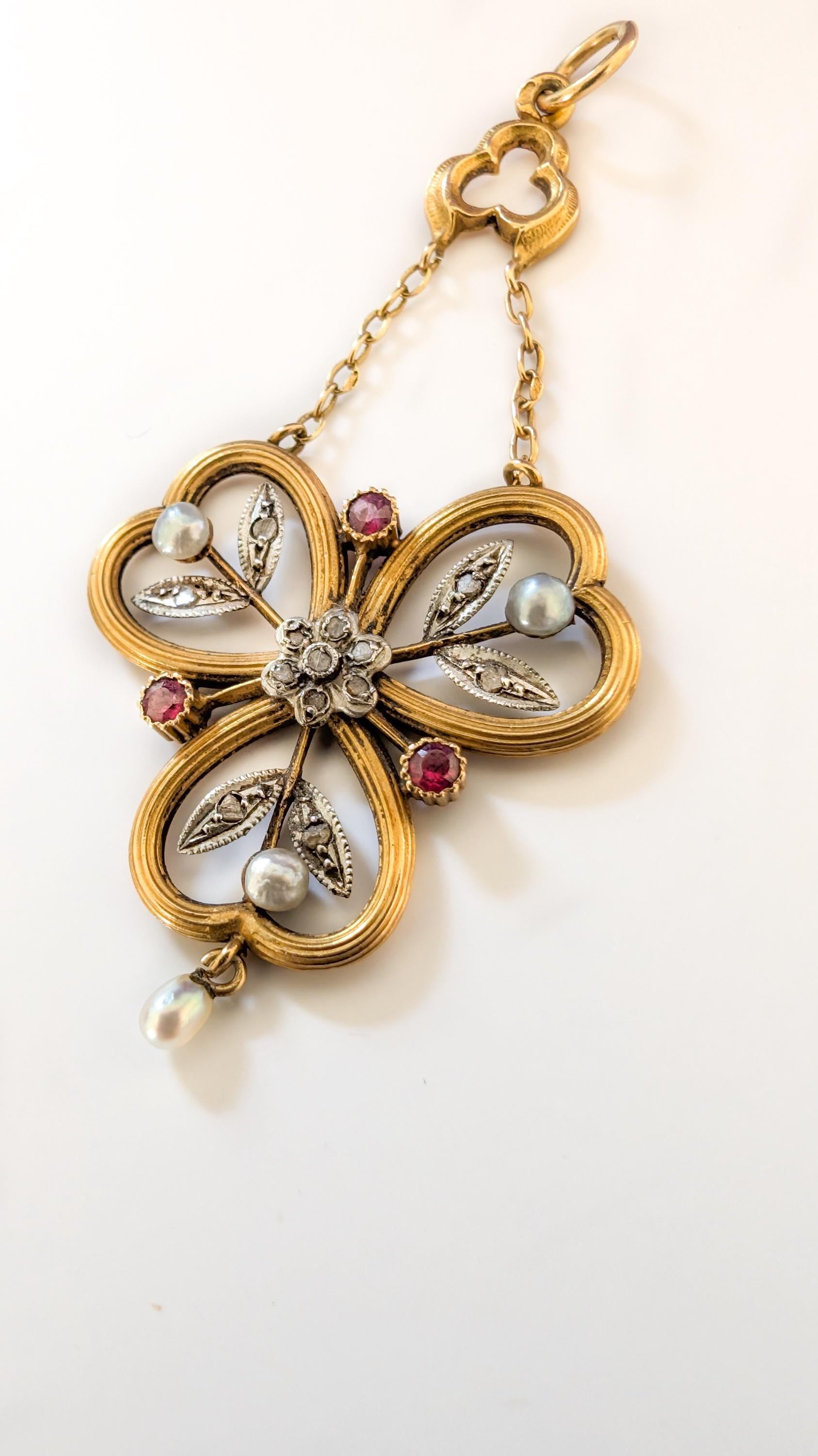 vintage gold pendant

pearl pendant

Mothers day gift

gift for wife

Gift for her

estate jewelry

cluster pendant

1900s pendant

18K vintage pendant

18K ruby pendant

18K pendant

18K pearl pendant