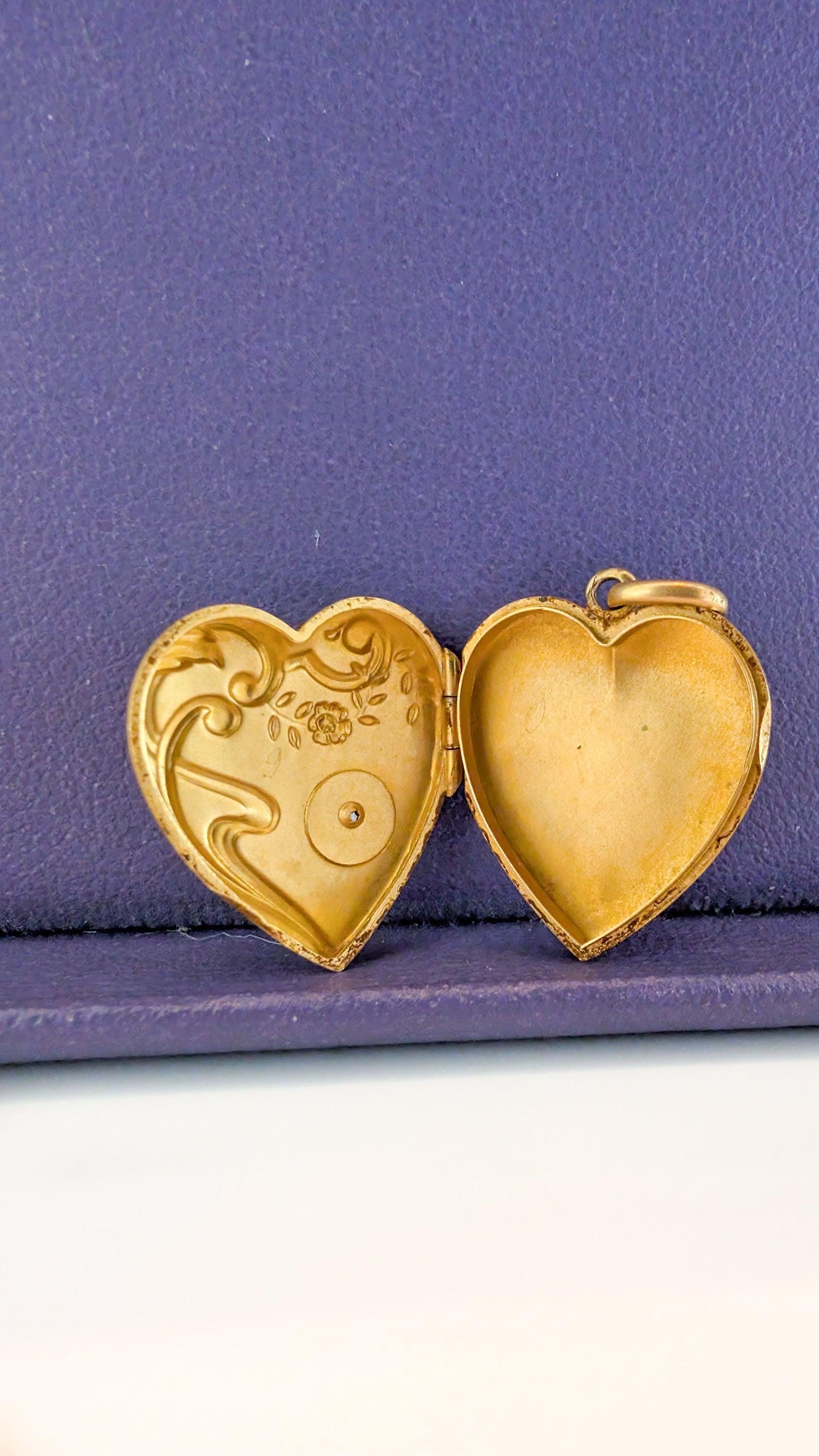 Antique 18K Gold Heart Locket Pendant, Art Nouveau Diamond