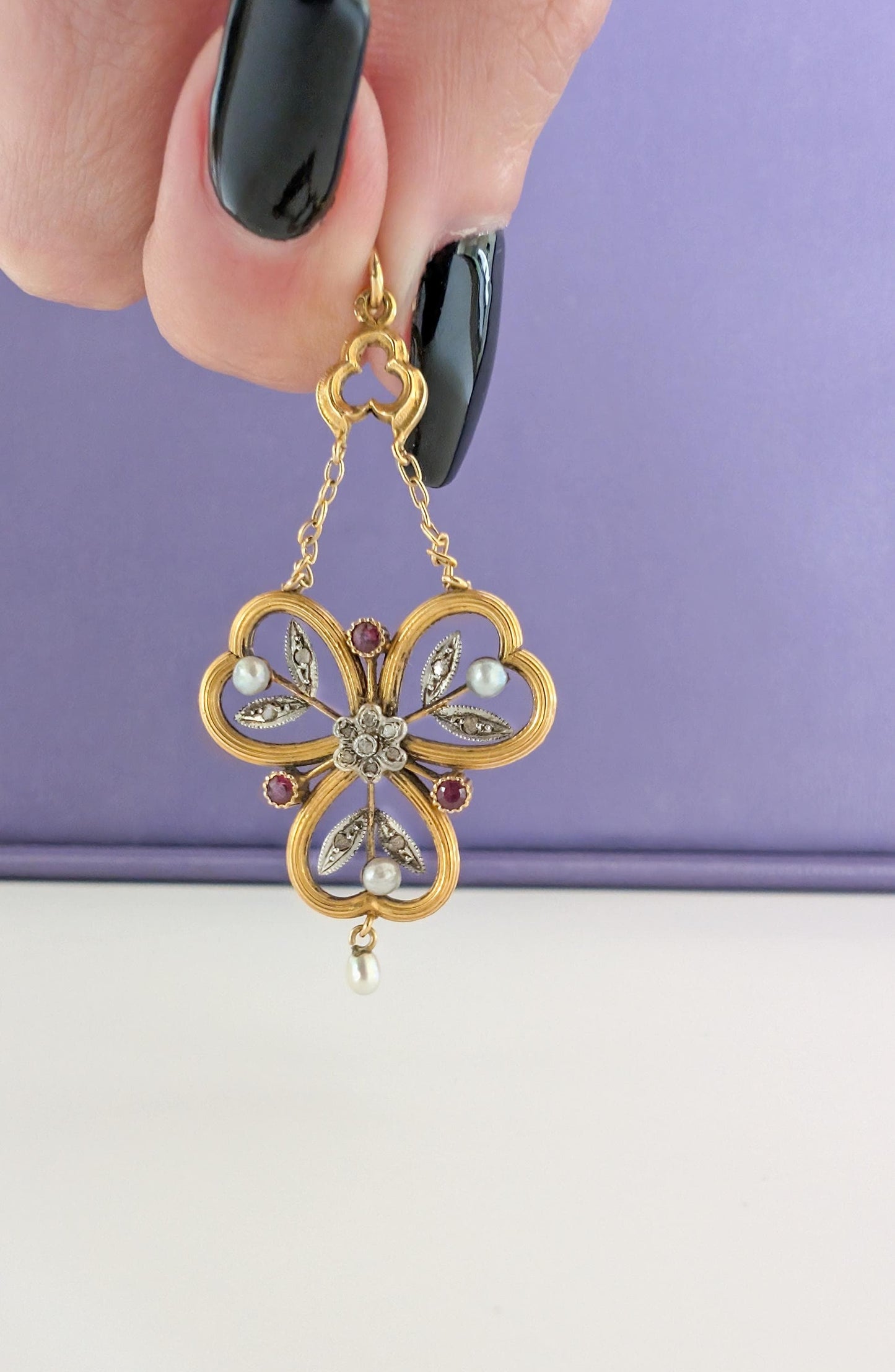 vintage gold pendant

pearl pendant

Mothers day gift

gift for wife

Gift for her

estate jewelry

cluster pendant

1900s pendant

18K vintage pendant

18K ruby pendant

18K pendant

18K pearl pendant