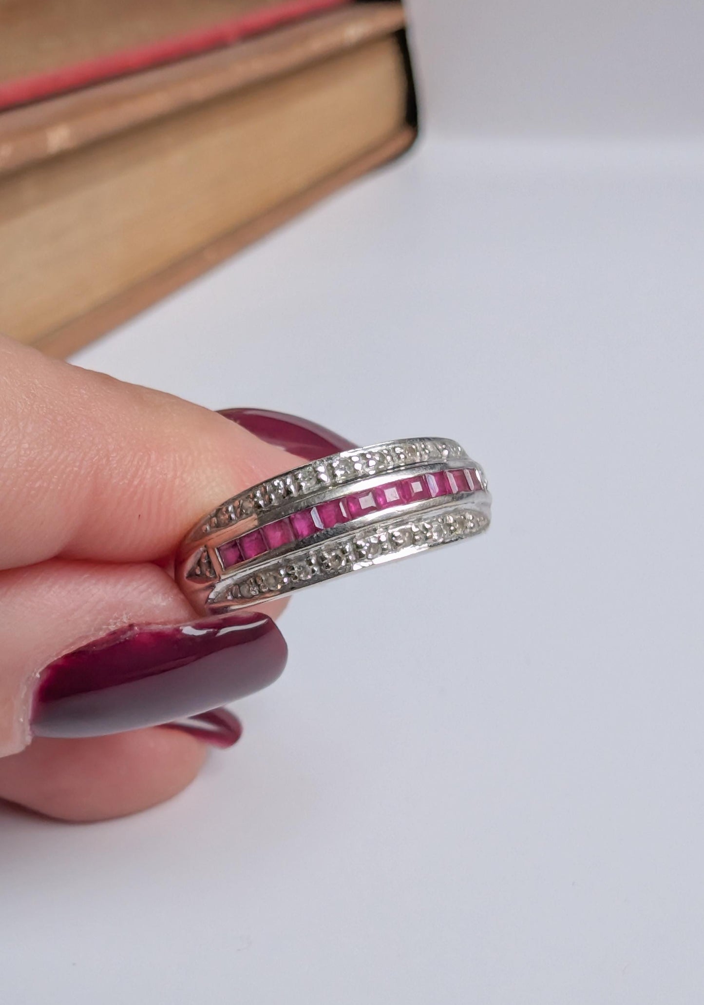 Vintage 18k Gold Ruby Diamond Ring, Size 6.5