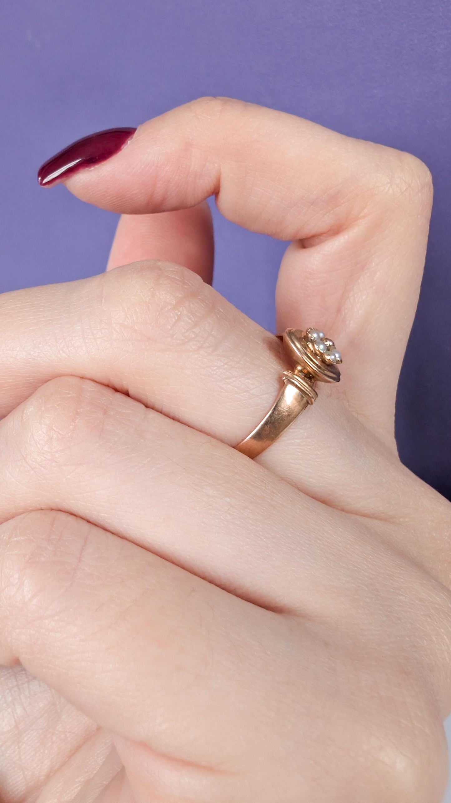 18K Gold Pearl Ring, Antique French Victorian Era