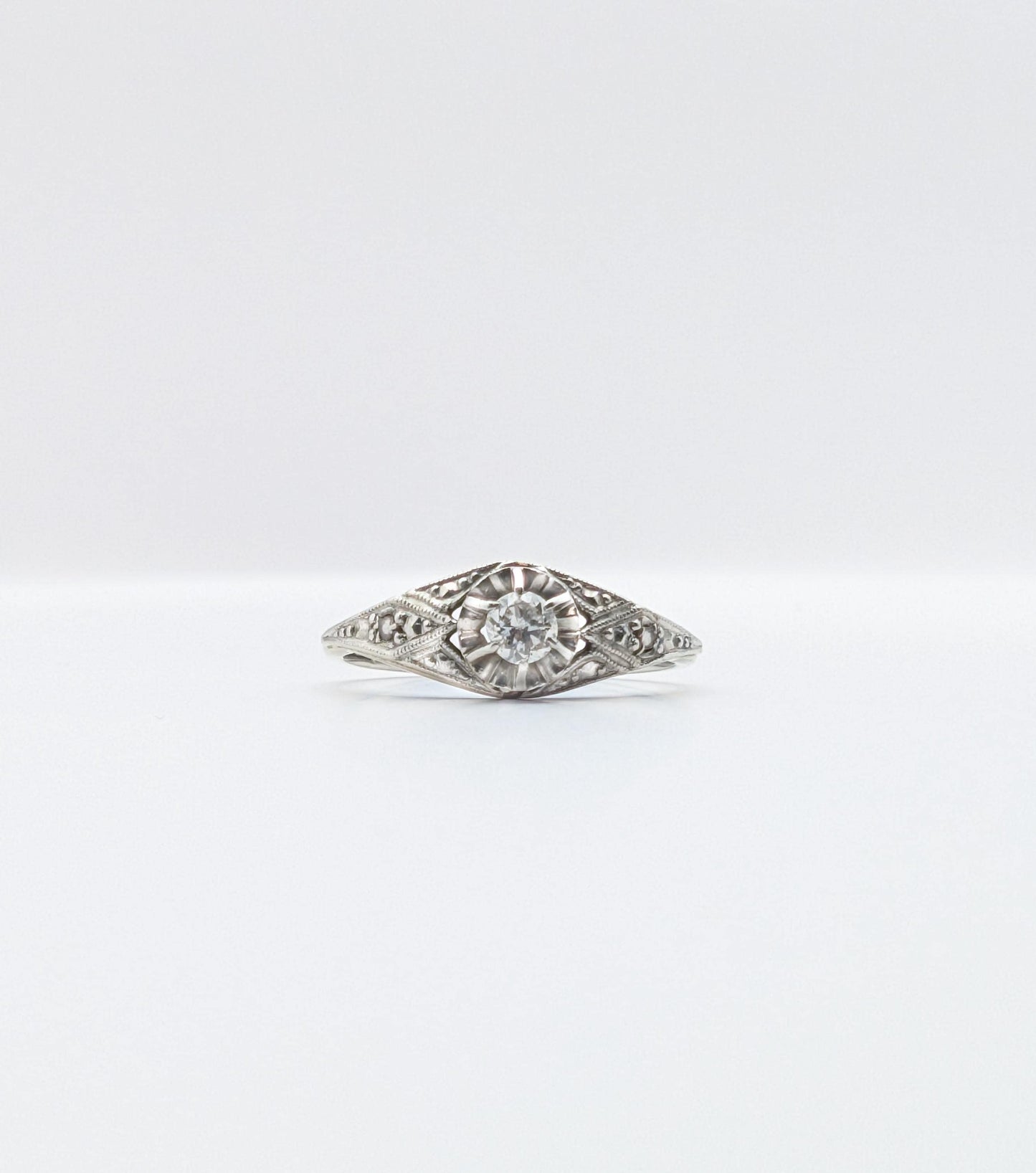 18K Gold Art Deco Diamond Ring, French Antique Engagement Ring