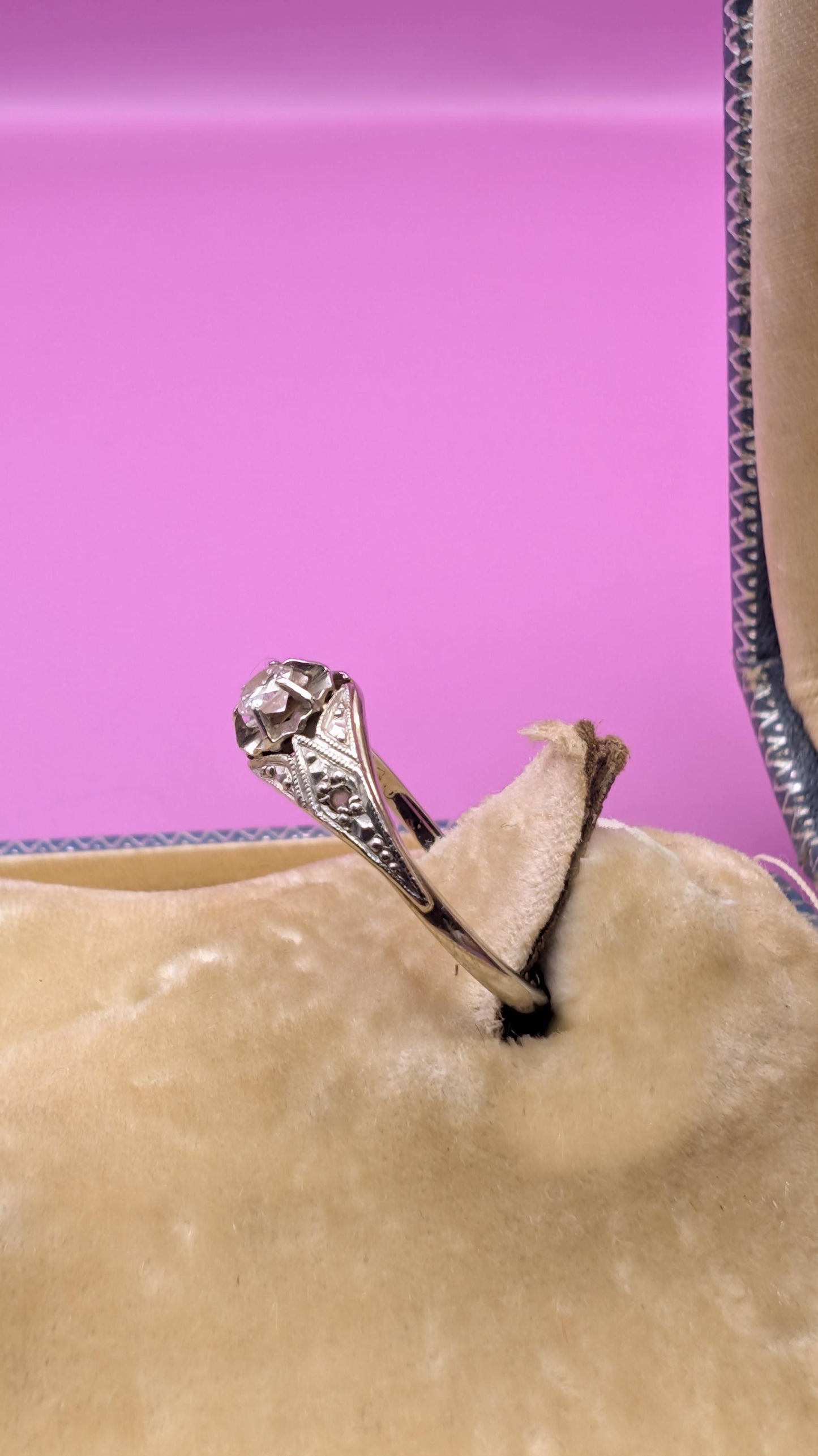 18K Gold Art Deco Diamond Ring, French Antique Engagement Ring