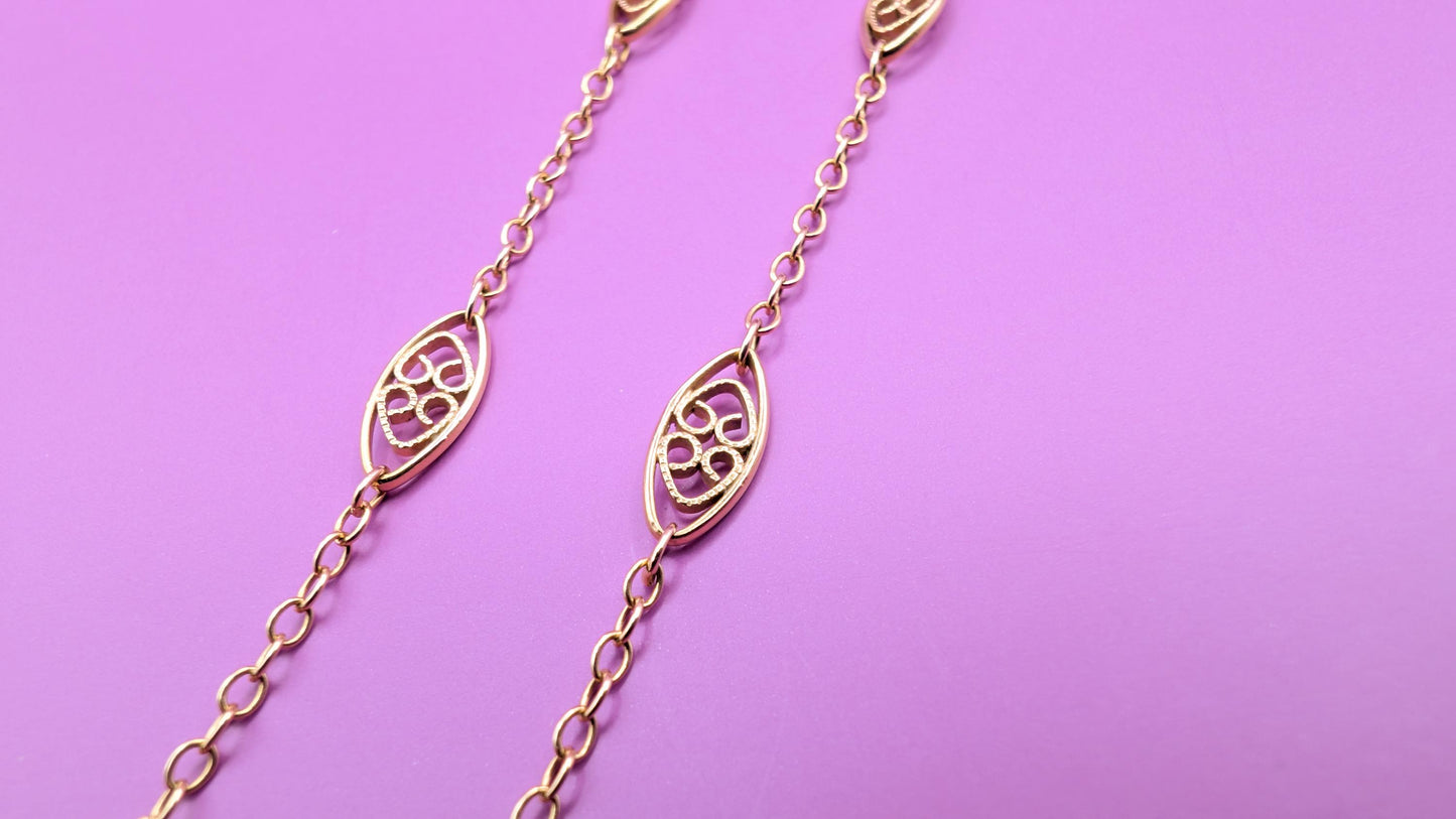 Antique Edwardian 18K Gold Filigree Necklace, 1900 French Chain