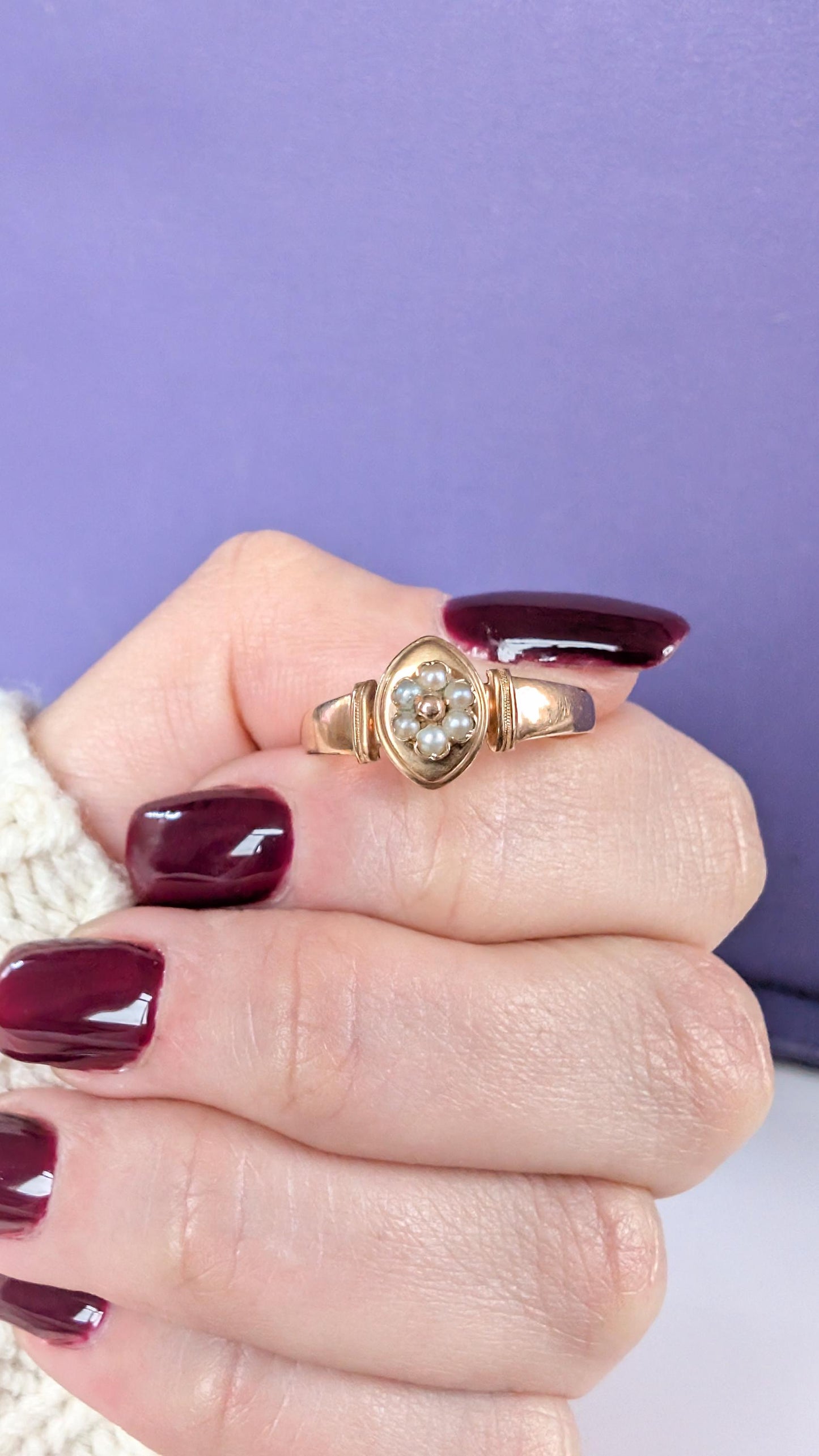 18K Gold Pearl Ring, Antique French Victorian Era