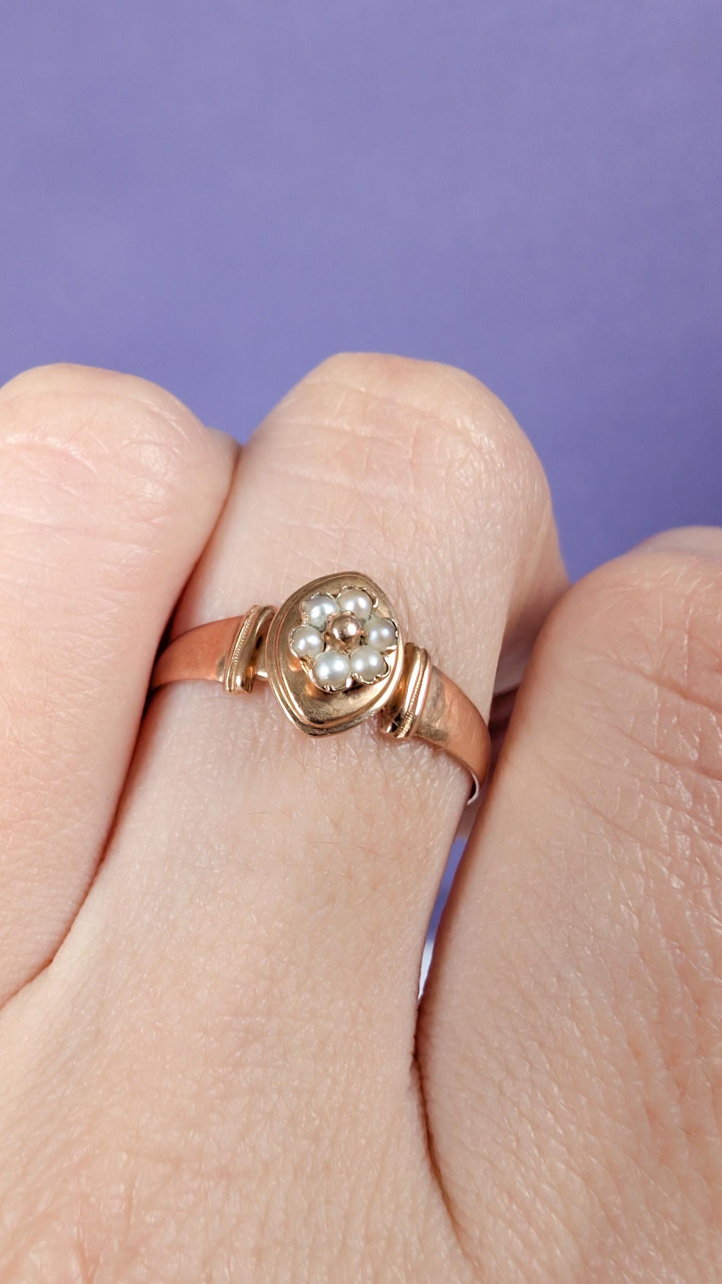 18K Gold Pearl Ring, Antique French Victorian Era