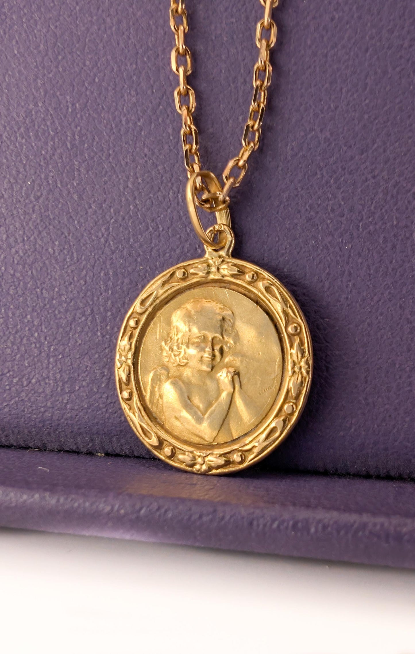 Antique 18K Gold Cherub Medal, Edwardian Baptism Gift