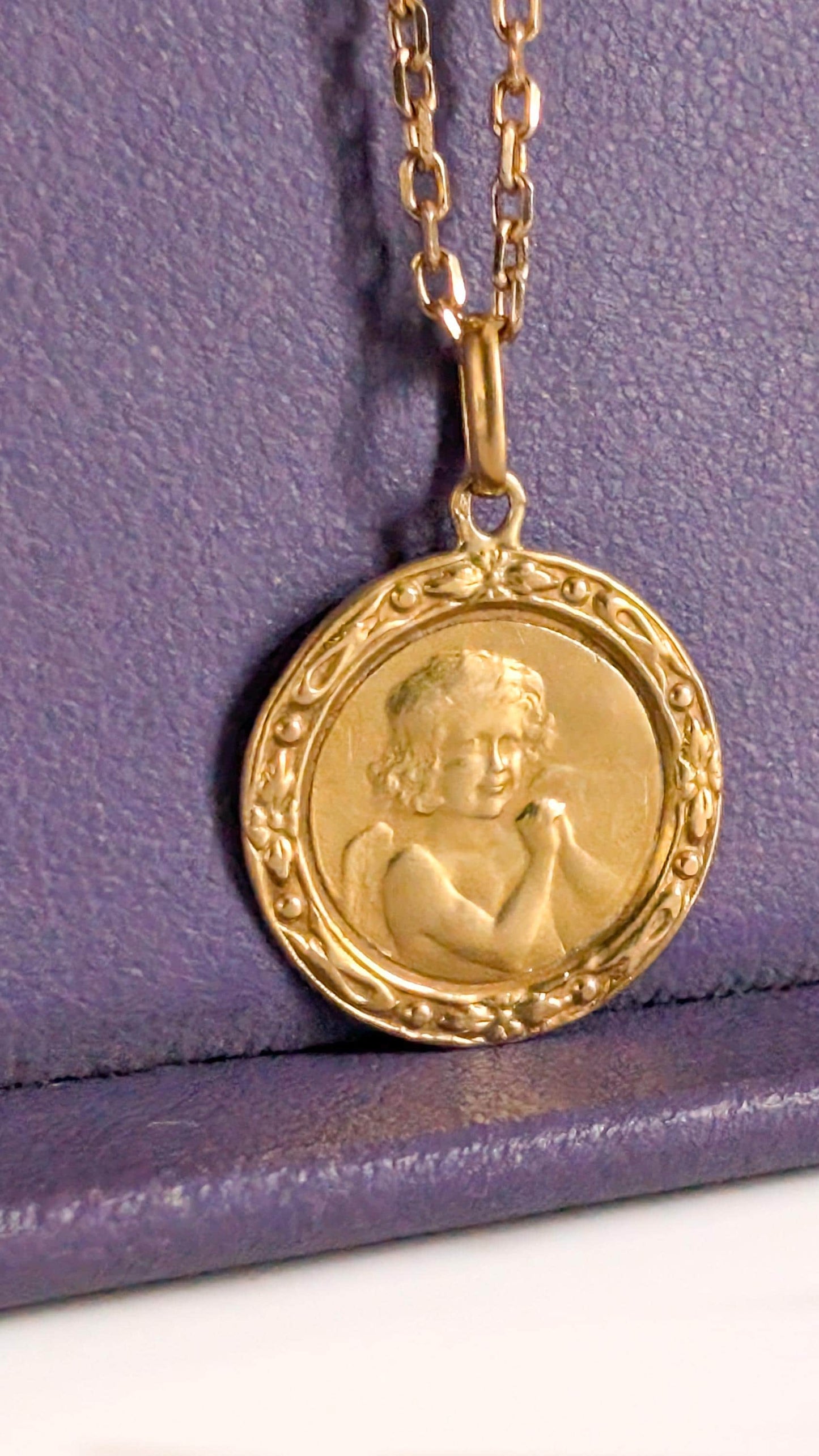 Antique 18K Gold Cherub Medal, Edwardian Baptism Gift