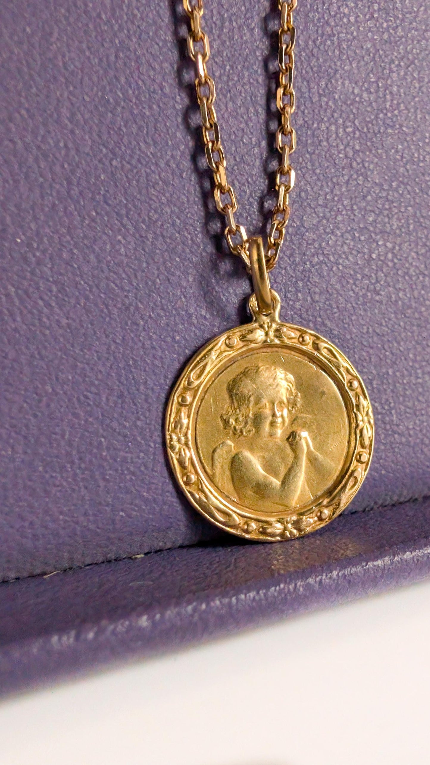 Antique 18K Gold Cherub Medal, Edwardian Baptism Gift