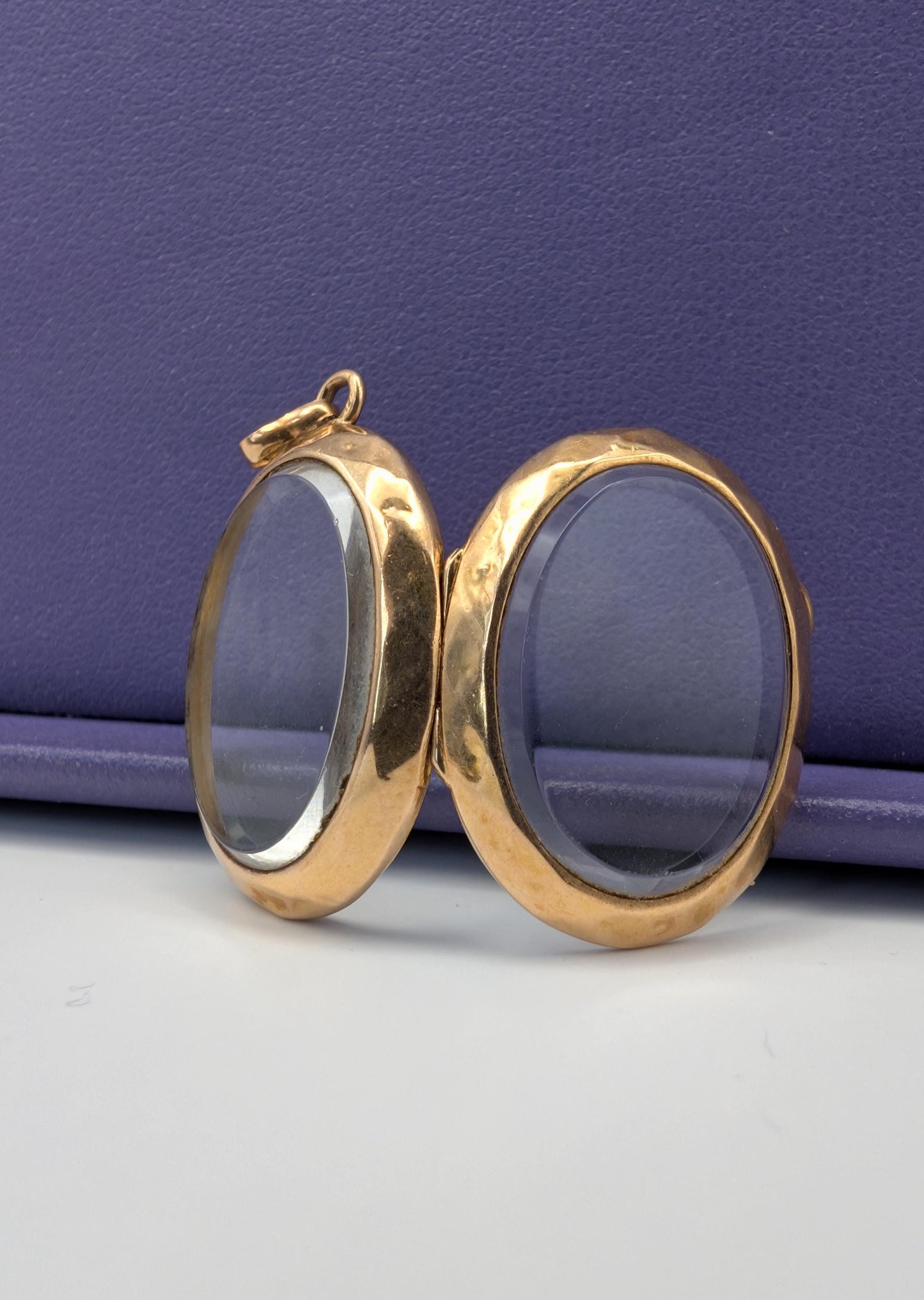 18k Gold Beveled Glass Locket - French Napoleon III Shaker Locket