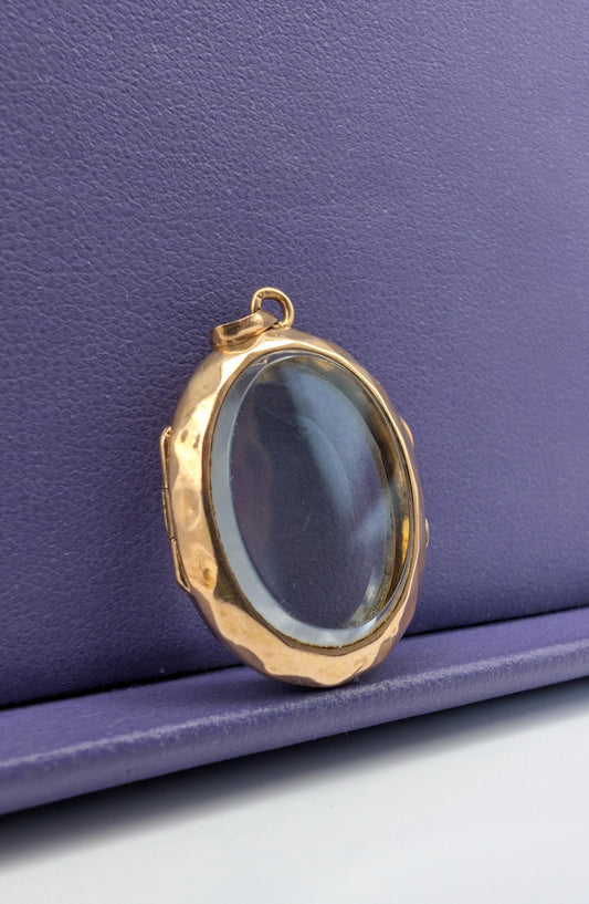 18k Gold Beveled Glass Locket - French Napoleon III Shaker Locket