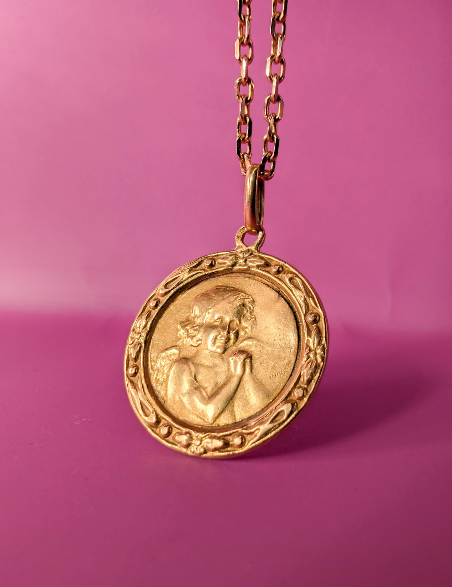 Antique 18K Gold Cherub Medal, Edwardian Baptism Gift