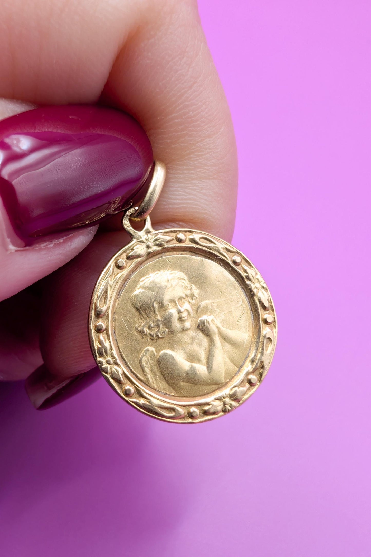Antique 18K Gold Cherub Medal, Edwardian Baptism Gift