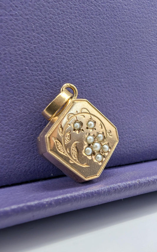 Antique 18K Gold Pearl Locket - Napoleon III Victorian Pendant