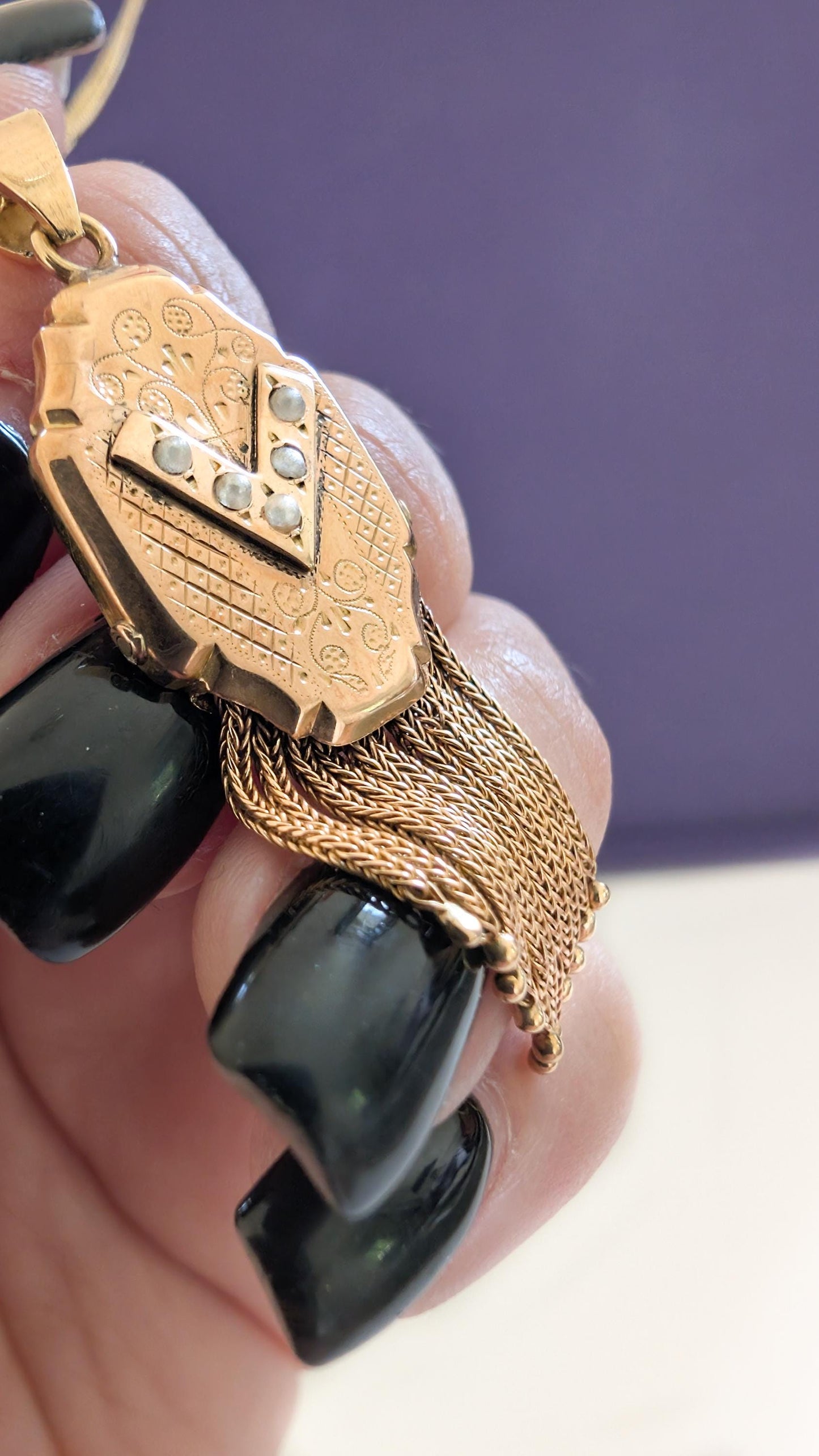 Antique 18k Solid Gold Napoleon III Tassel Pendant Victorian 18ct Gold & Pearl Pendant gift for her