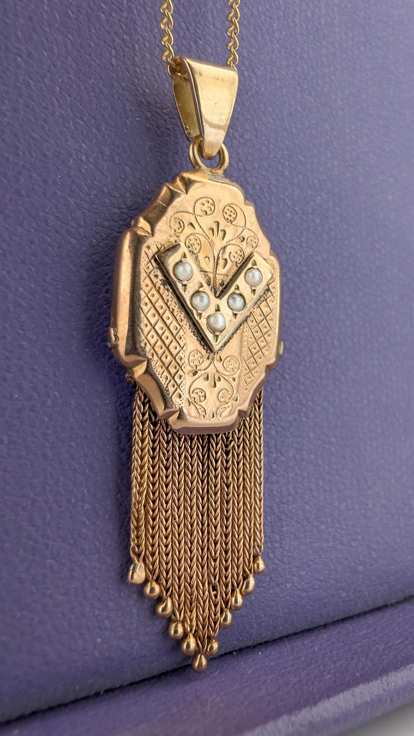 Antique 18k Solid Gold Napoleon III Tassel Pendant Victorian 18ct Gold & Pearl Pendant gift for her