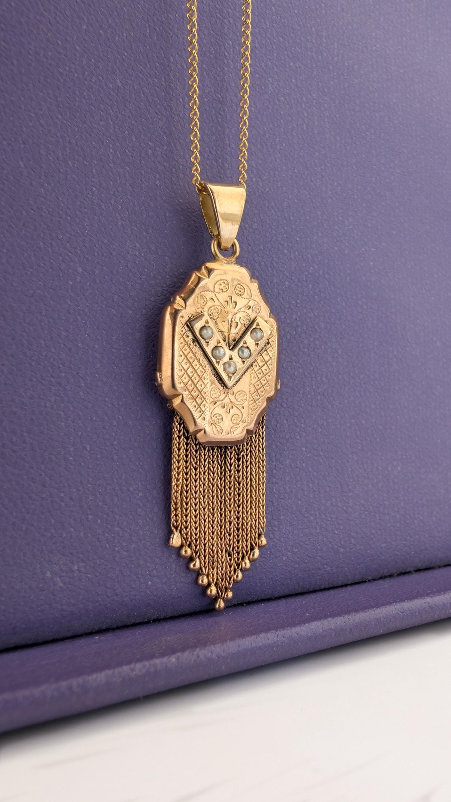 Antique 18k Solid Gold Napoleon III Tassel Pendant Victorian 18ct Gold & Pearl Pendant gift for her
