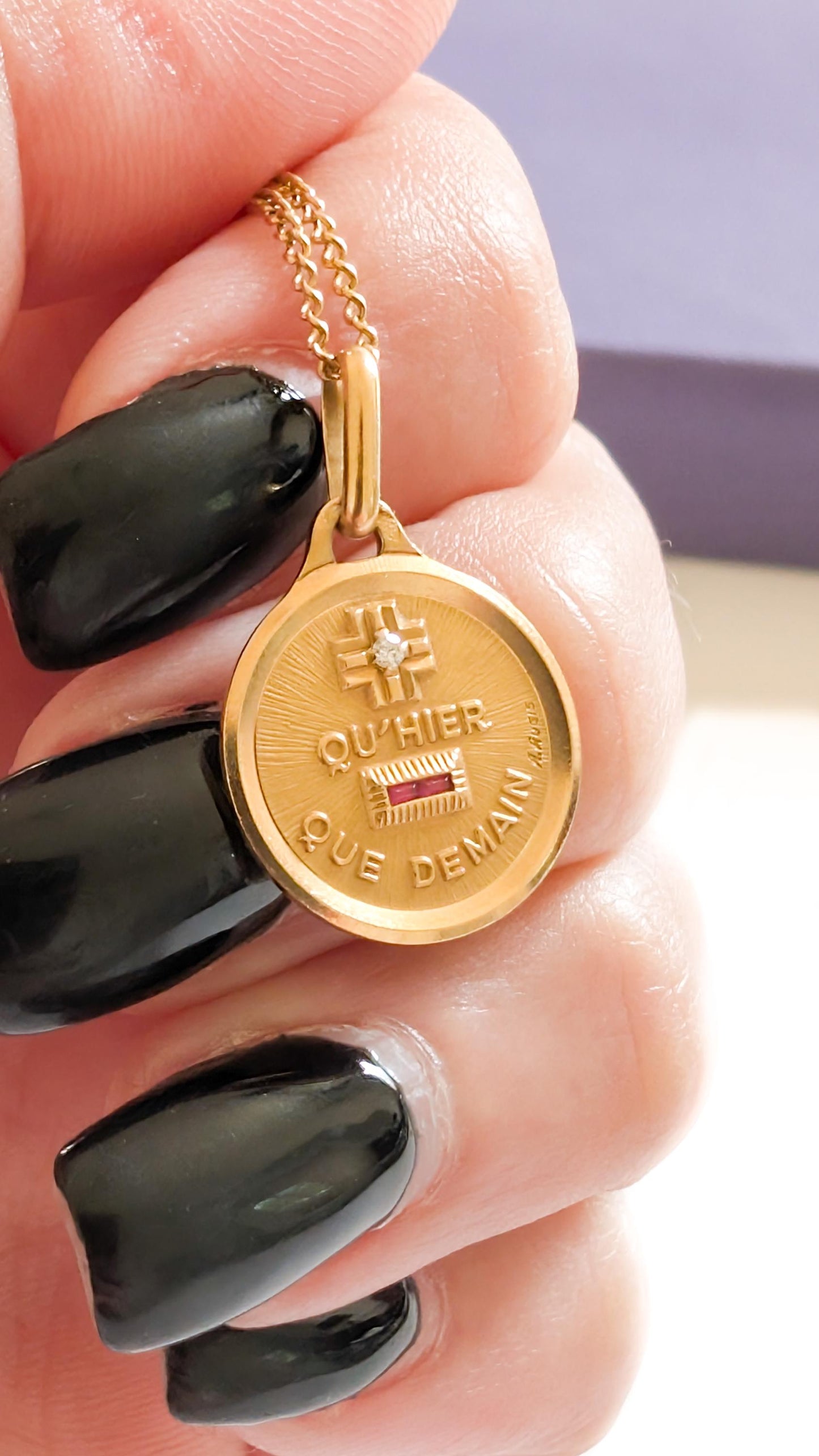 18K Authentic Plus qu'hier et moins que demain Eternal Love medallion Original Augis charm Diamond and Ruby Solid gold pendant love pendant