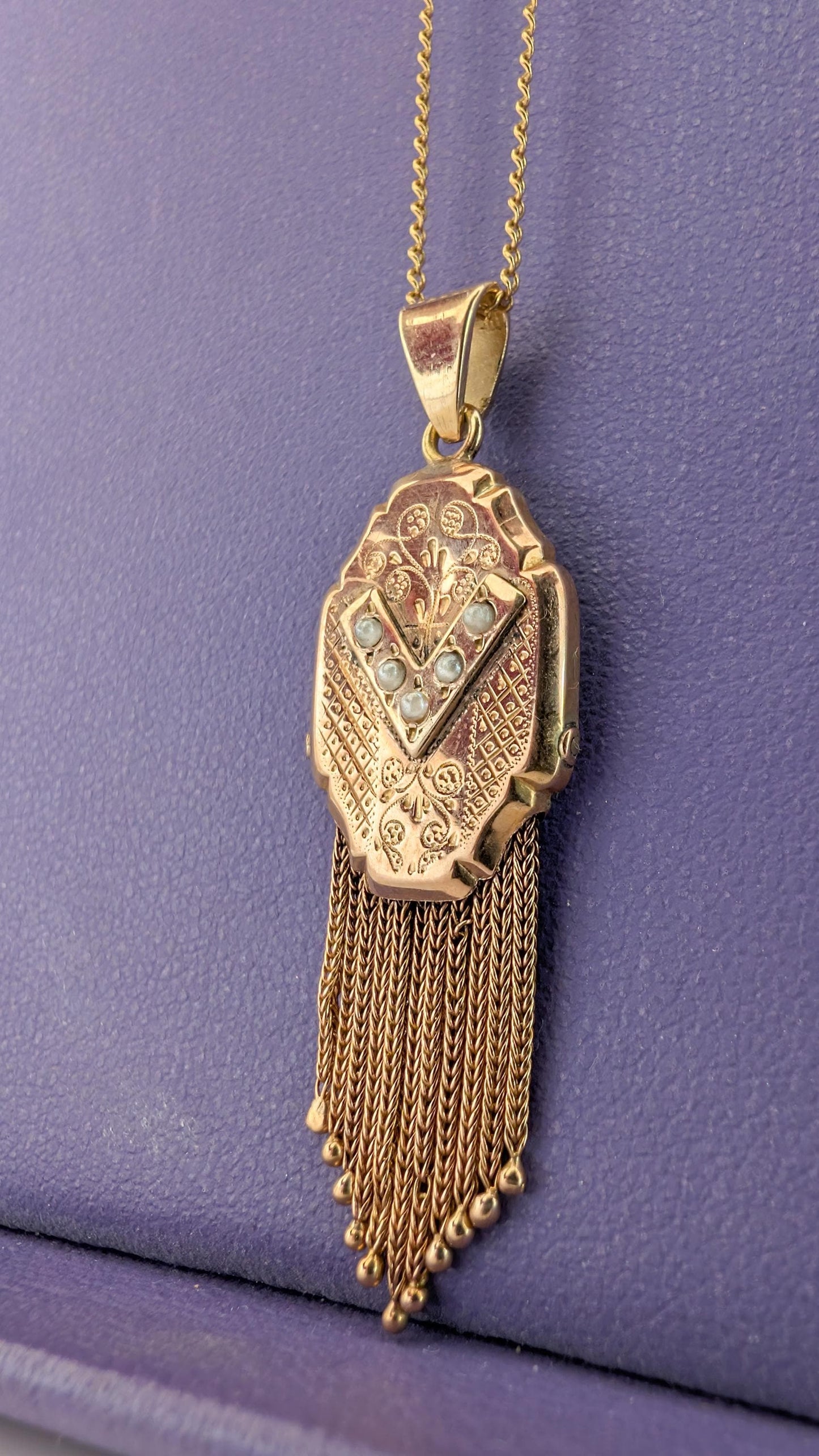 Antique 18k Solid Gold Napoleon III Tassel Pendant Victorian 18ct Gold & Pearl Pendant gift for her