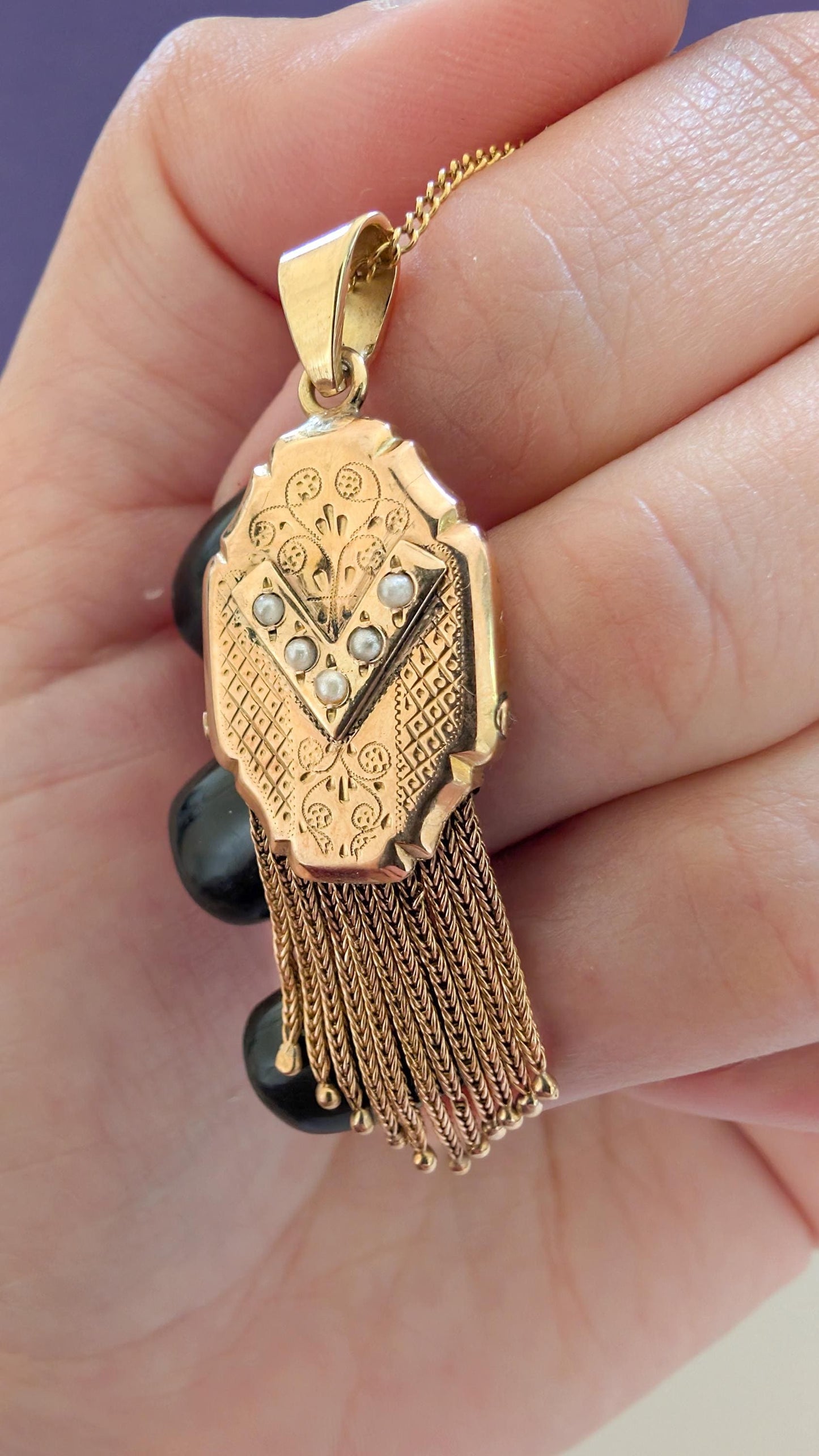 Antique 18k Solid Gold Napoleon III Tassel Pendant Victorian 18ct Gold & Pearl Pendant gift for her