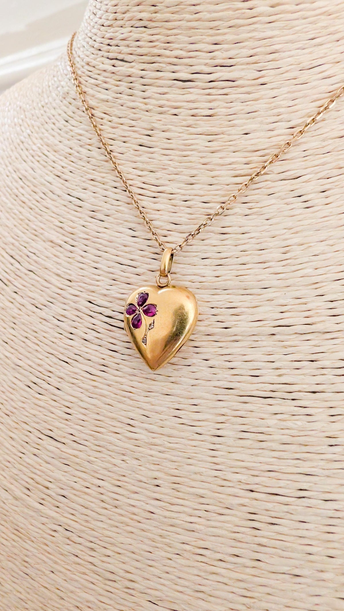 Poetic Antique French 18K Solid Yellow Gold Heart Locket — Garnets & Rose-Cut Diamonds