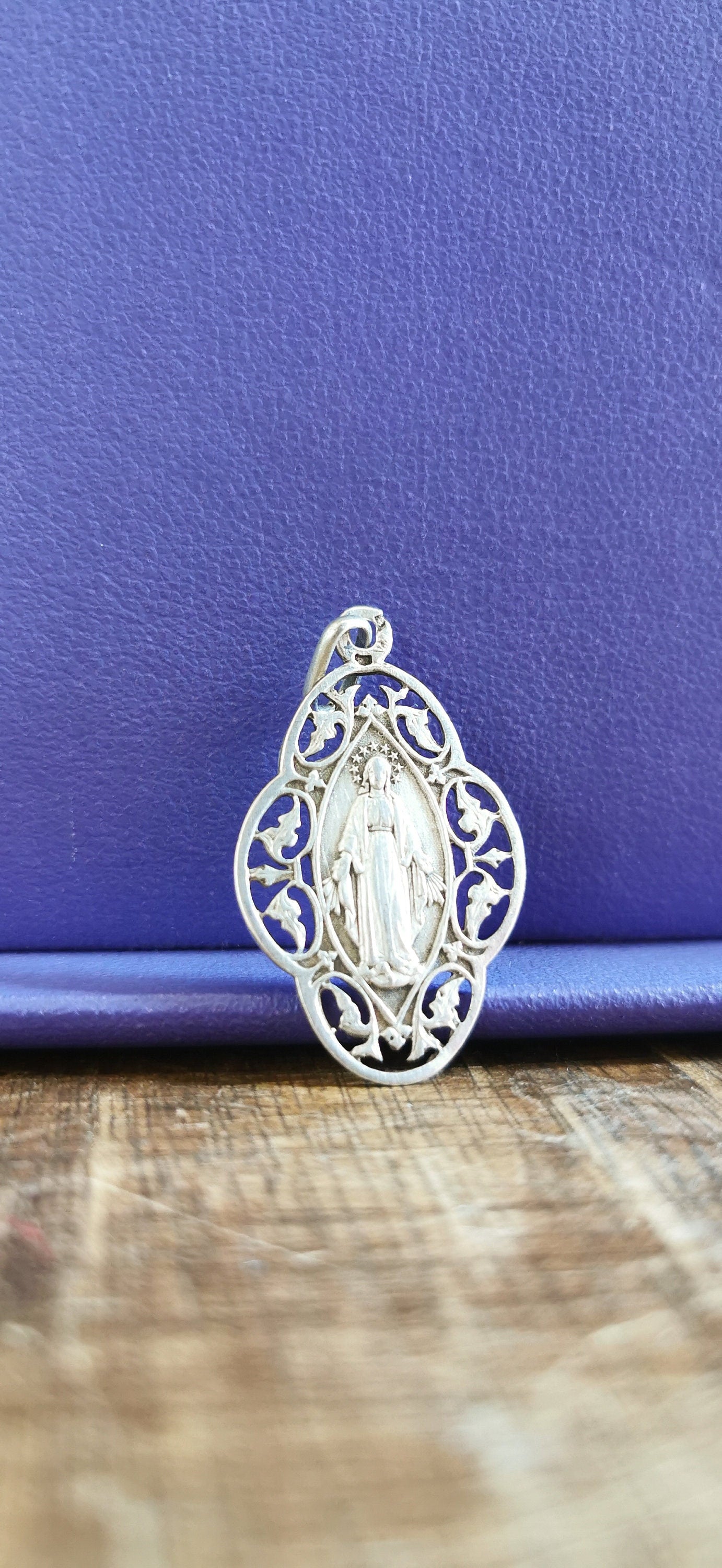 Delicate French Silver Religious Medal
