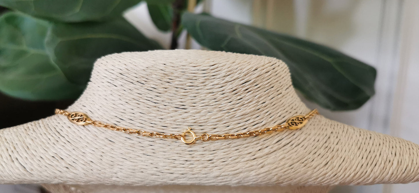 1890's Antique 18K gold Necklace French 18k yellow gold filigree chain Art nouveau necklace