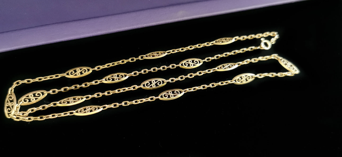 1890's Antique 18K gold Necklace French 18k yellow gold filigree chain Art nouveau necklace