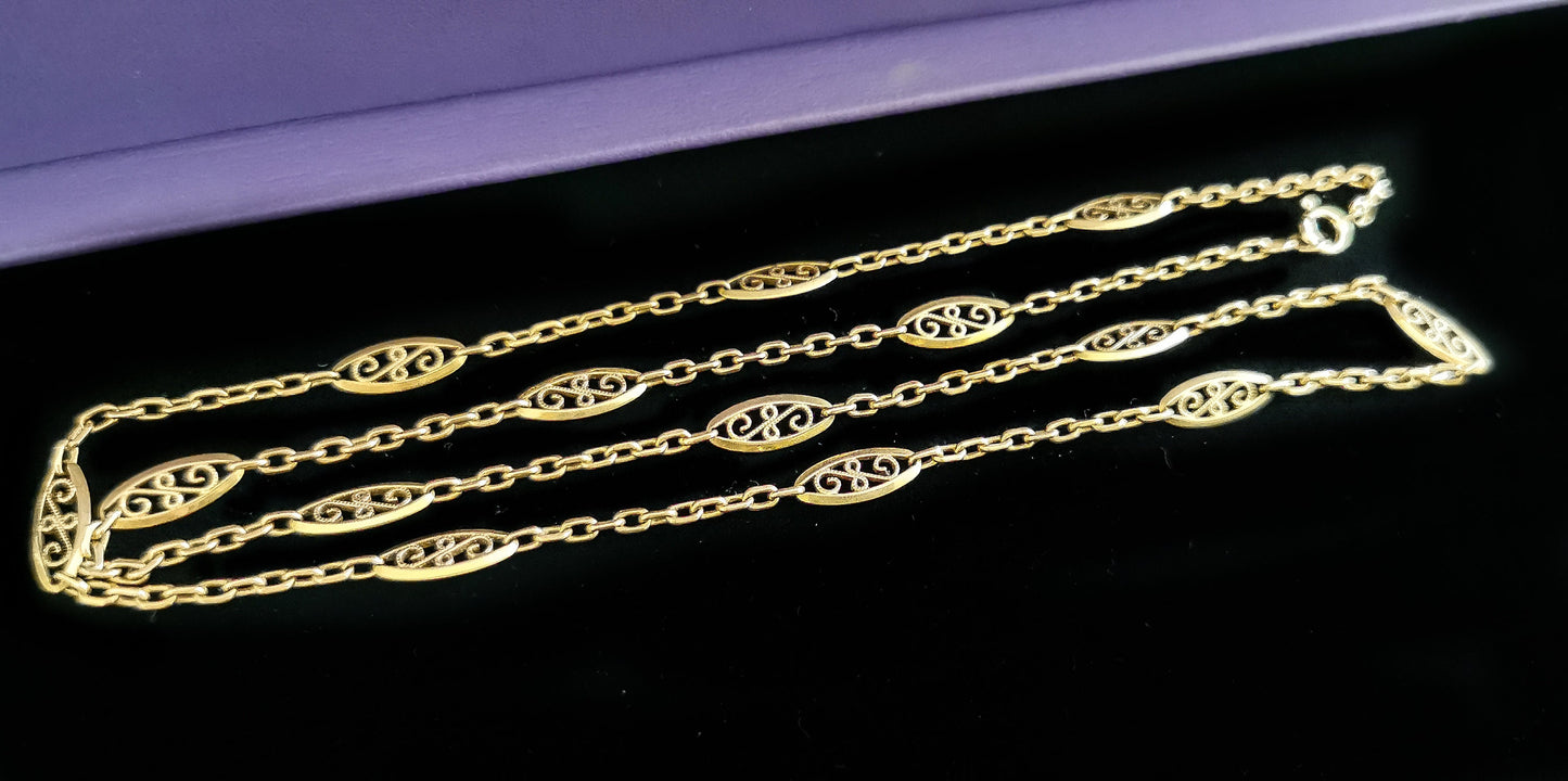 1890's Antique 18K gold Necklace French 18k yellow gold filigree chain Art nouveau necklace