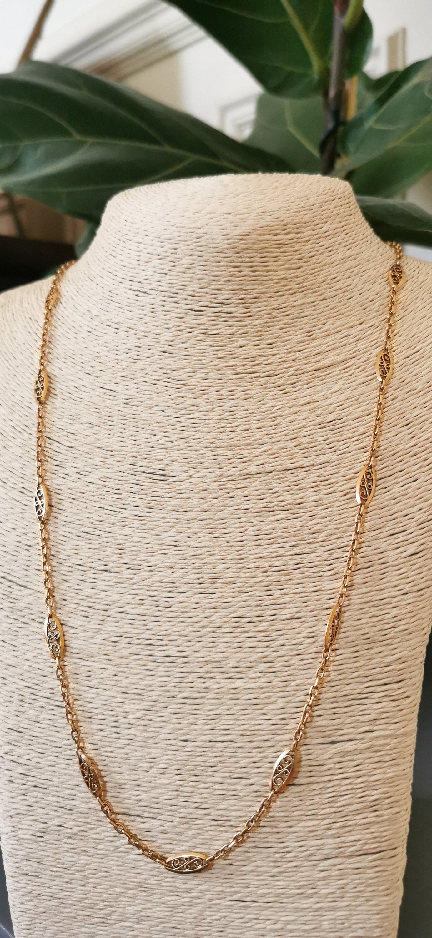 1890's Antique 18K gold Necklace French 18k yellow gold filigree chain Art nouveau necklace