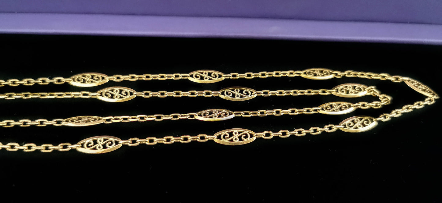 1890's Antique 18K gold Necklace French 18k yellow gold filigree chain Art nouveau necklace