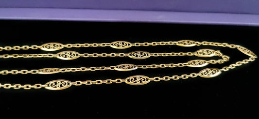 1890's Antique 18K gold Necklace French 18k yellow gold filigree chain Art nouveau necklace