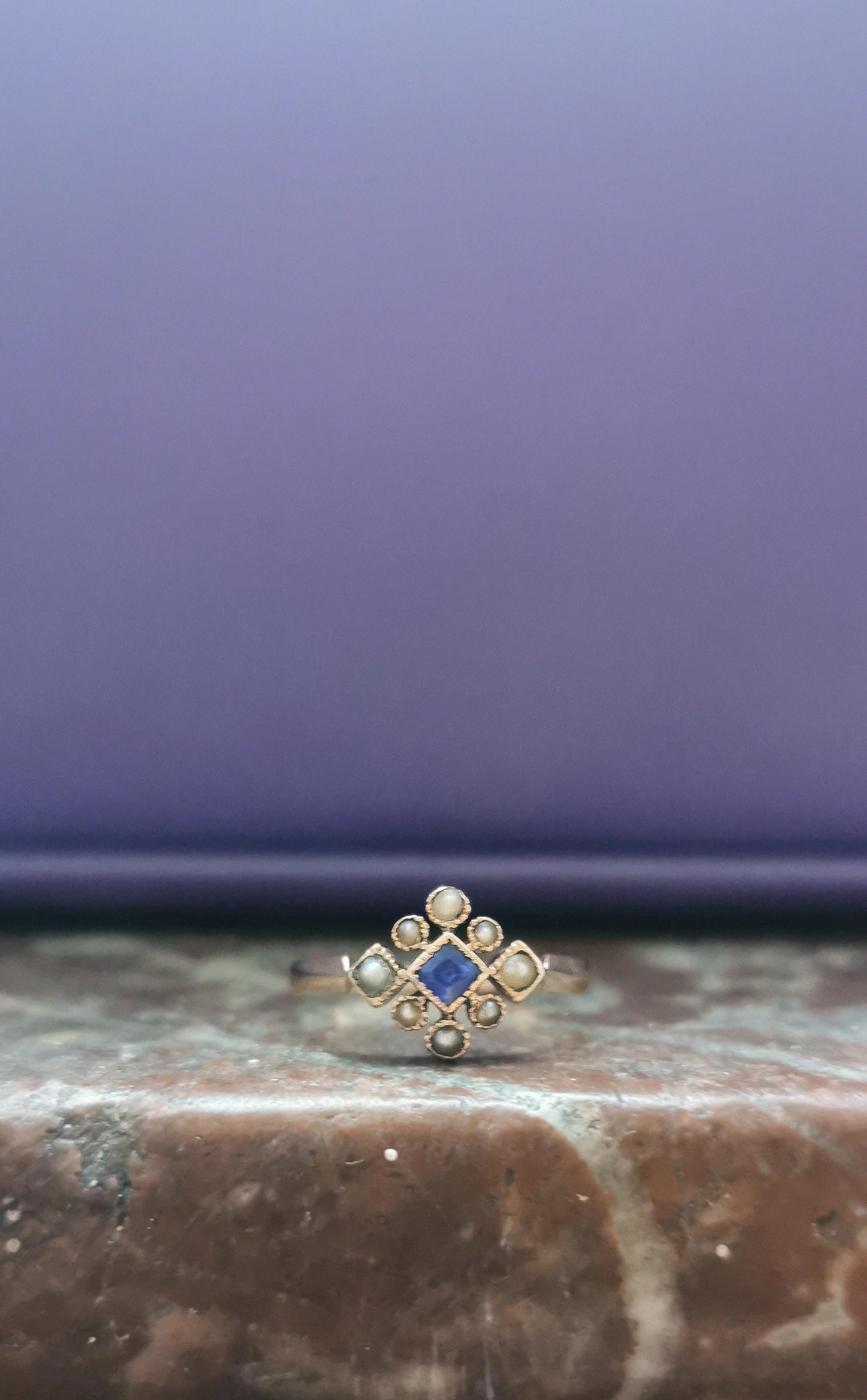 1900 Antique Ring 18K Rose Gold Ring with a bleu doublet stone and 8 half pearls gift for her Antique French Engagement Ring Edwardian Ring