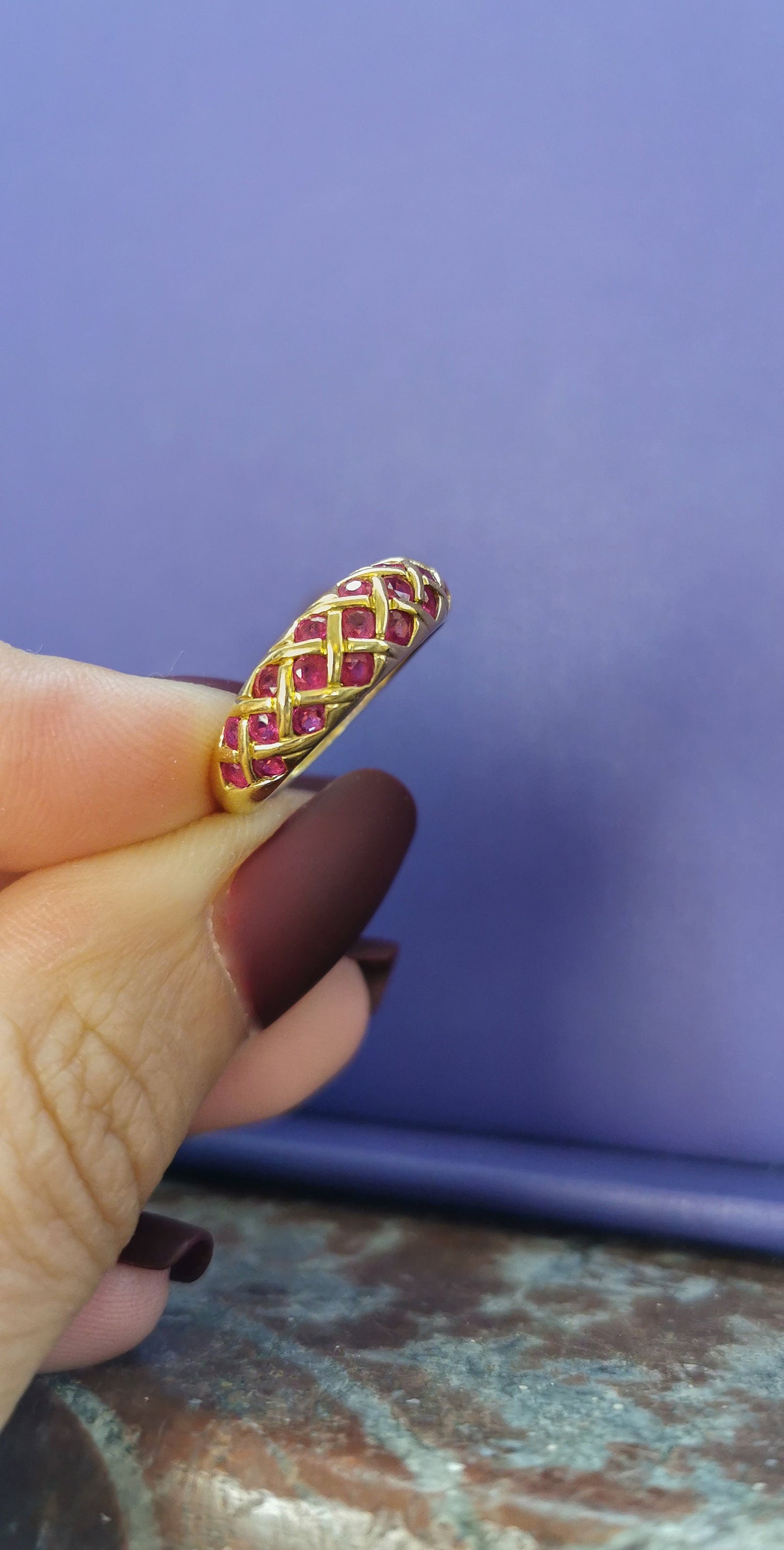 18K Gold and Rubis Bangle Ring Gold Ruby Vintage Ruby Ring