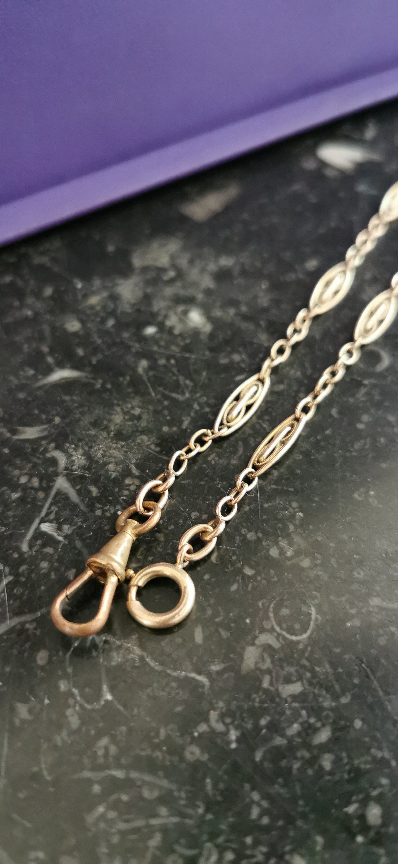 Antique French Gold Filled Watch Chain with Swivel Clip Clasp Gift for her