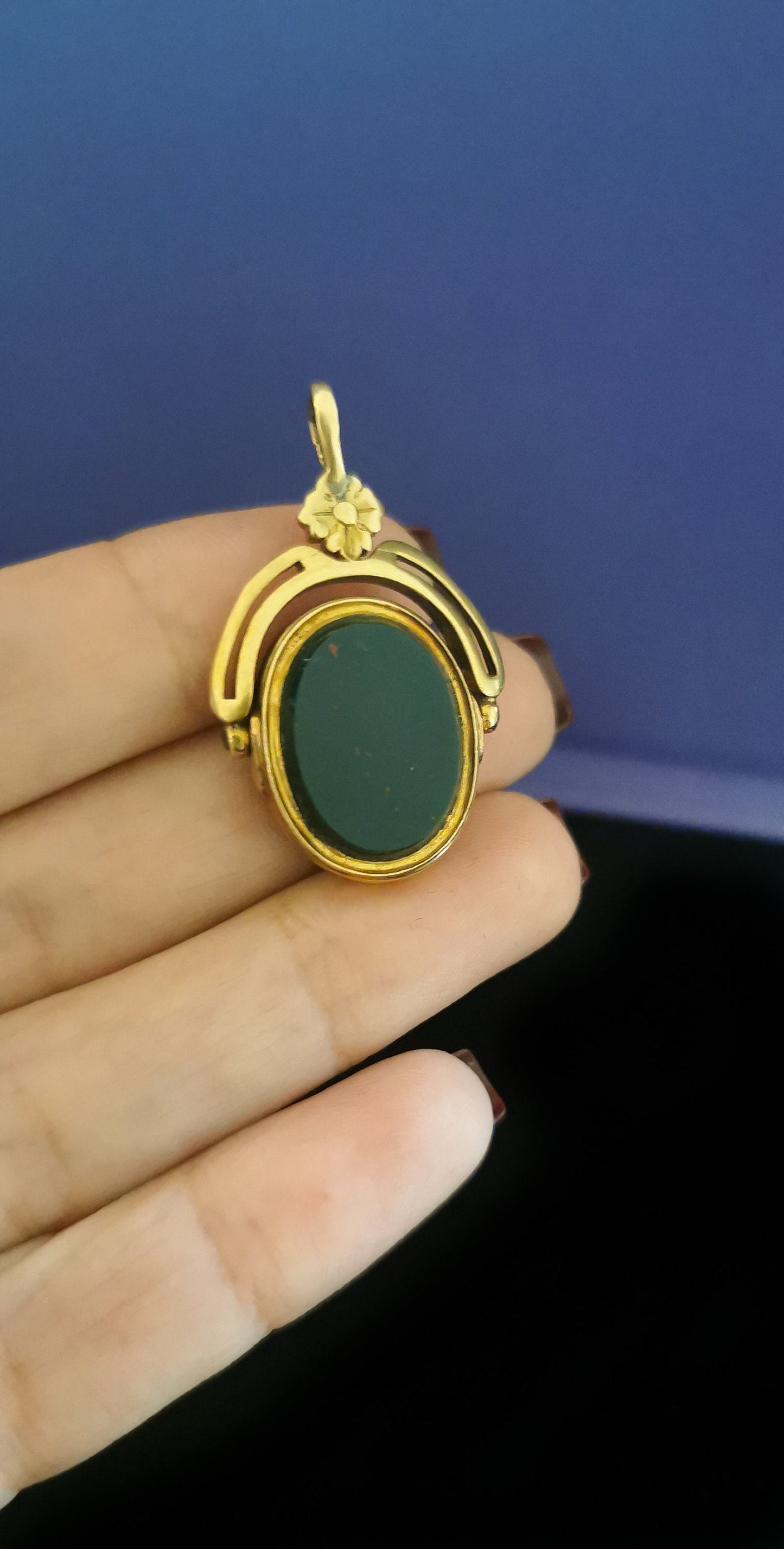1920 Antique 18ct Gold Bloodstone Spinner Fob  Antique 18K fob pendant gift for Her Antique Fob gift for him
