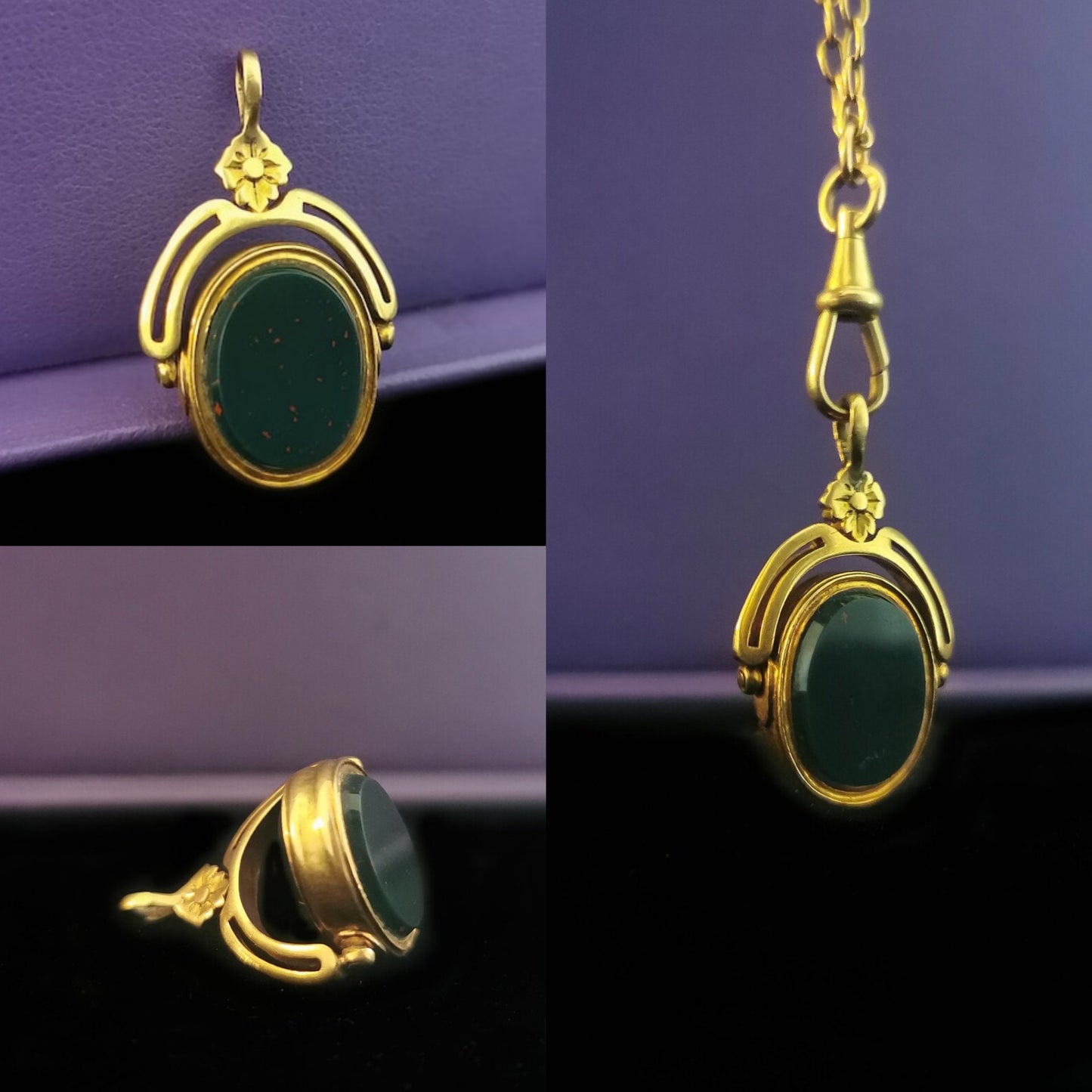 1920 Antique 18ct Gold Bloodstone Spinner Fob  Antique 18K fob pendant gift for Her Antique Fob gift for him
