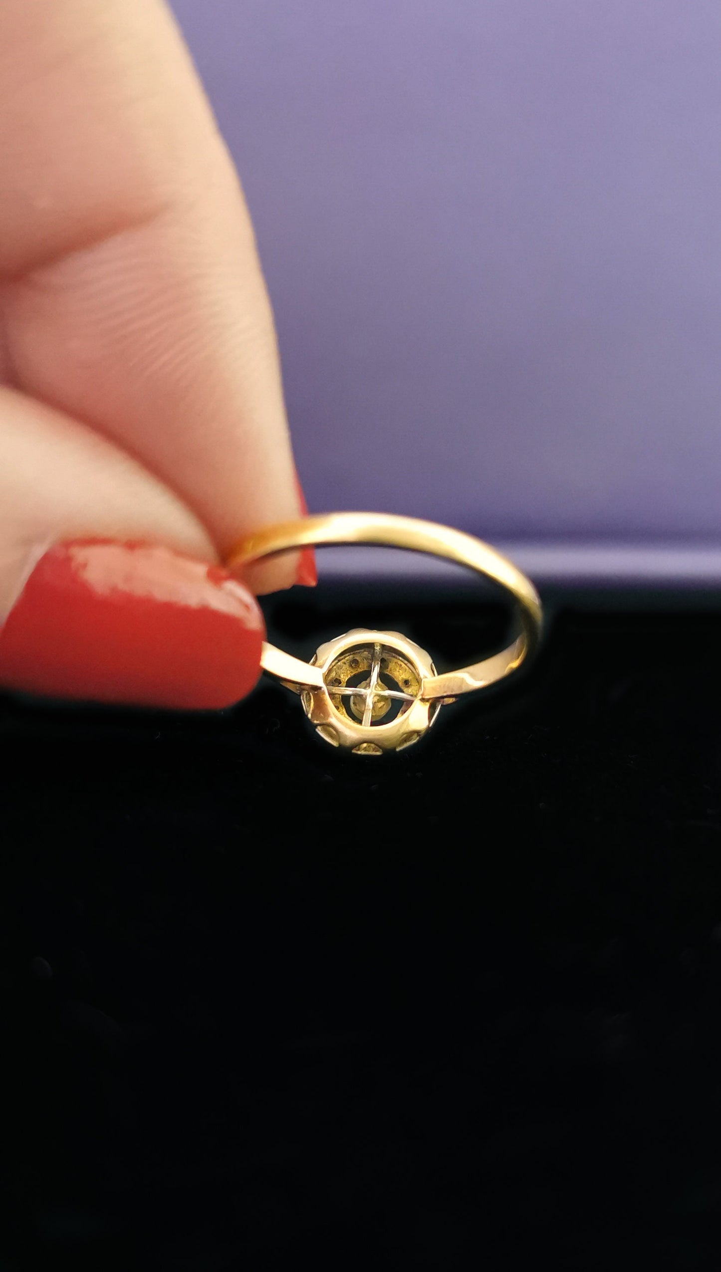 1900 Antique Ring French Edwardian 18 ct Gold and Baroque Pearl and diamond cluster ring Antique Engagement French Diamond and pearl Ring