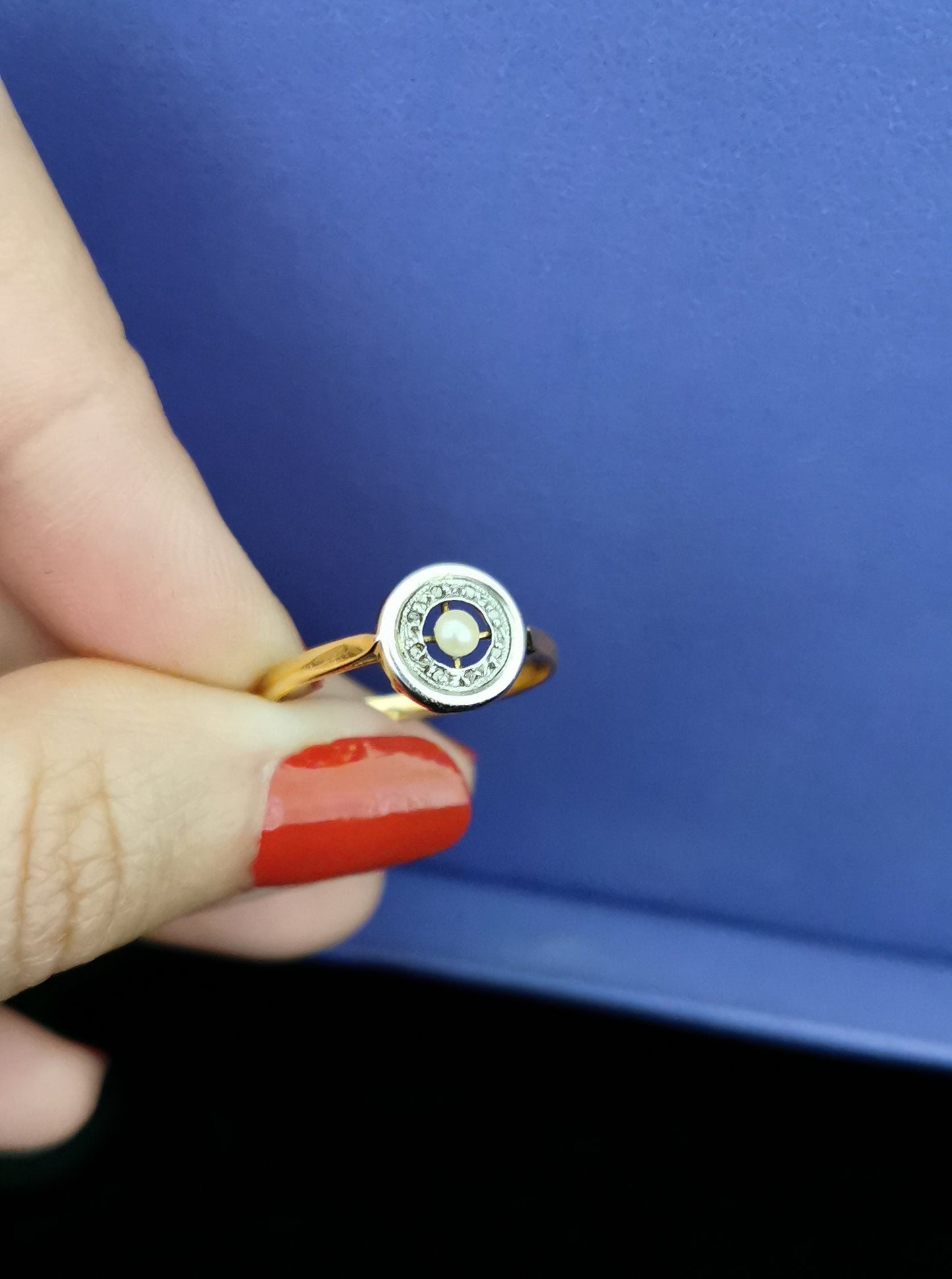 1900 Antique Ring French Edwardian 18 ct Gold and Baroque Pearl and diamond cluster ring Antique Engagement French Diamond and pearl Ring