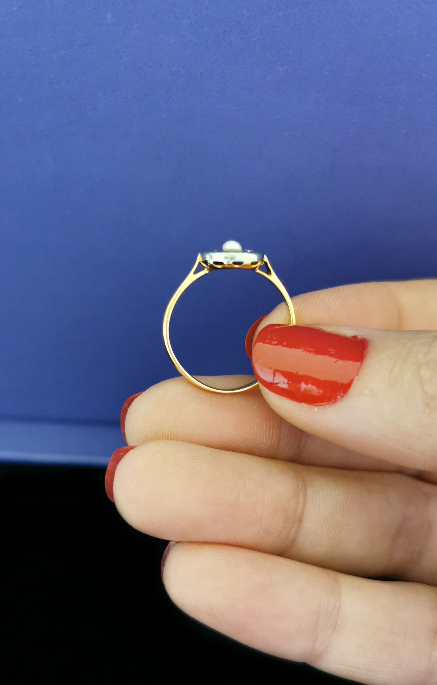 1900 Antique Ring French Edwardian 18 ct Gold and Baroque Pearl and diamond cluster ring Antique Engagement French Diamond and pearl Ring