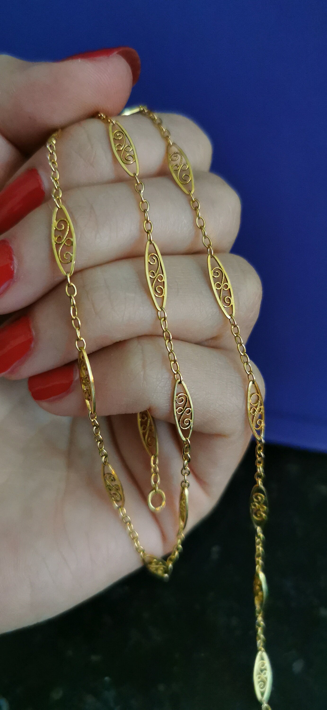 18ct 1900s Antique filigree chain Antique Filigree Necklace Art Nouveau Gold Filigree Necklace 1890 - 1900 Gold Chain gift for wife