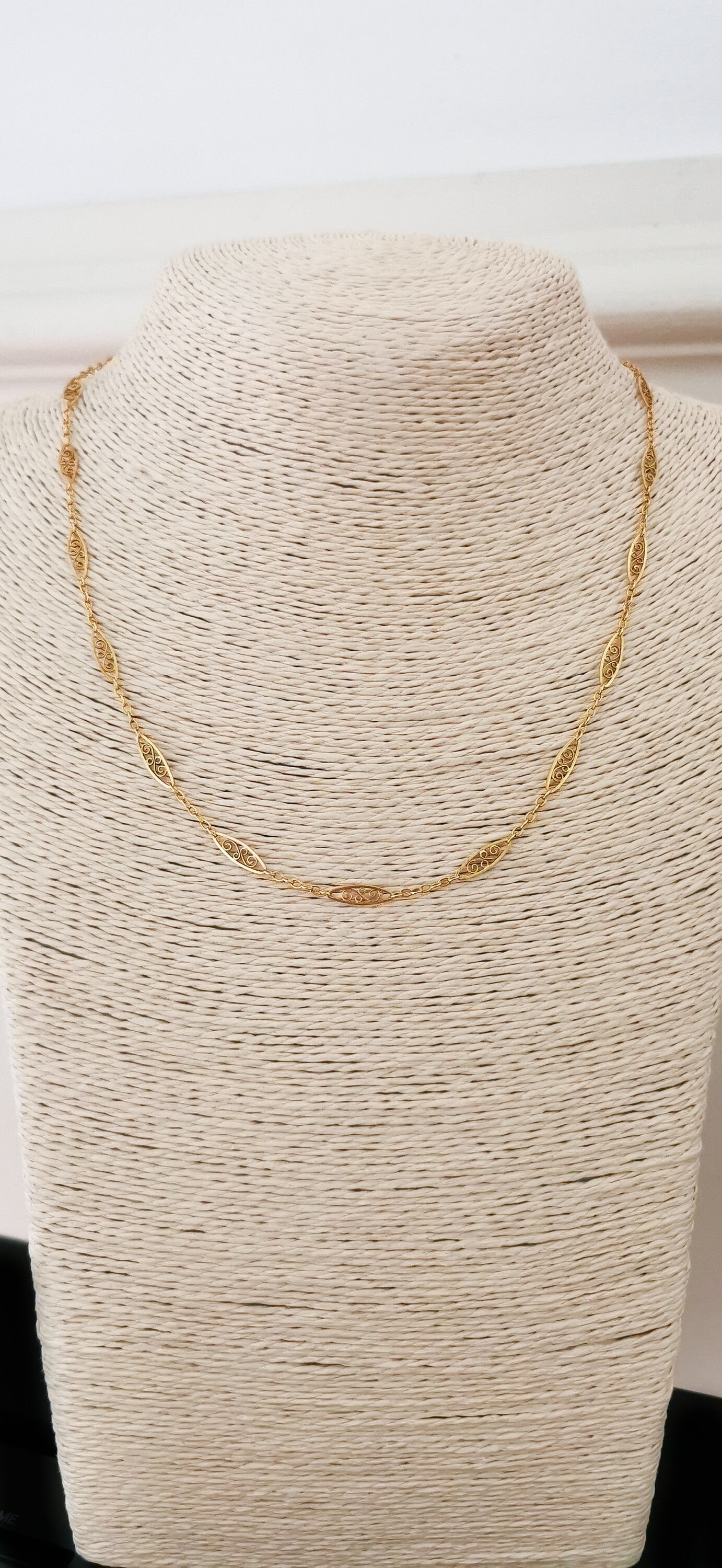 18ct 1900s Antique filigree chain Antique Filigree Necklace Art Nouveau Gold Filigree Necklace 1890 - 1900 Gold Chain gift for wife