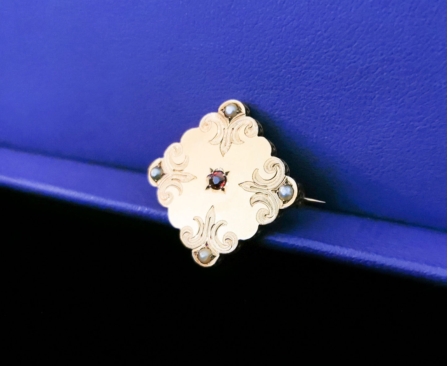 18ct Victorian gold brooch with seed Pearls and Ruby Napoleon III Gold Brooch Antique French Brooch