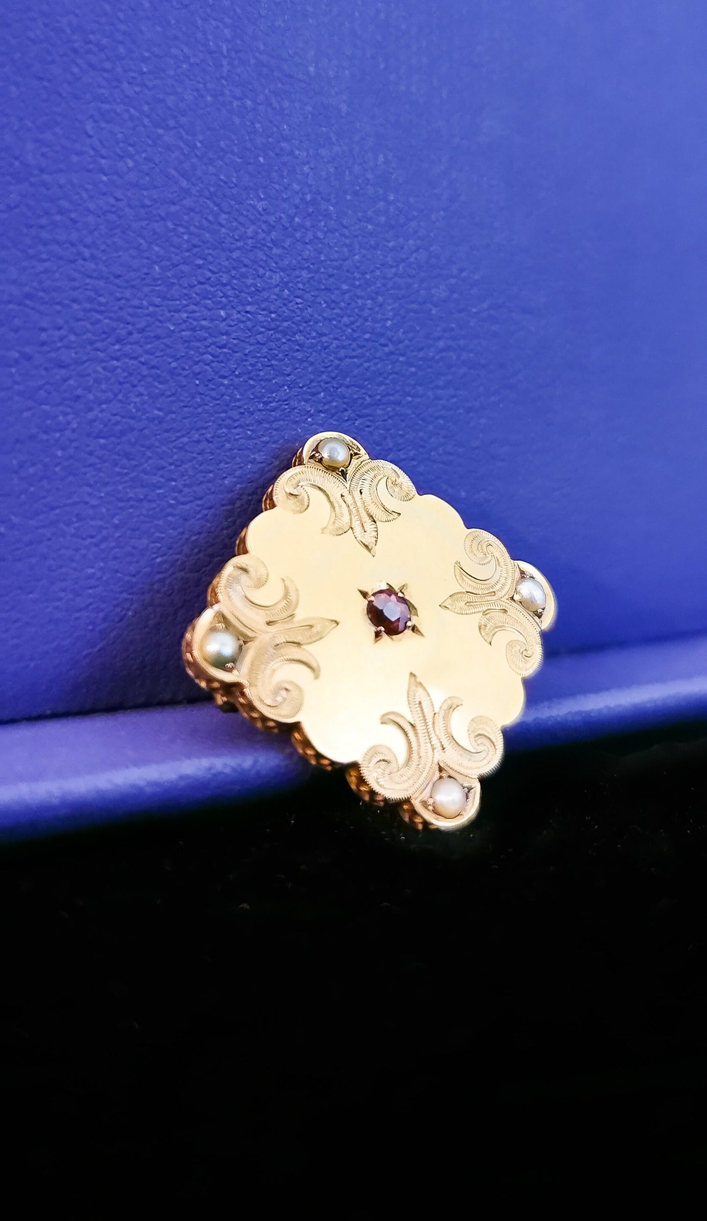 18ct Victorian gold brooch with seed Pearls and Ruby Napoleon III Gold Brooch Antique French Brooch