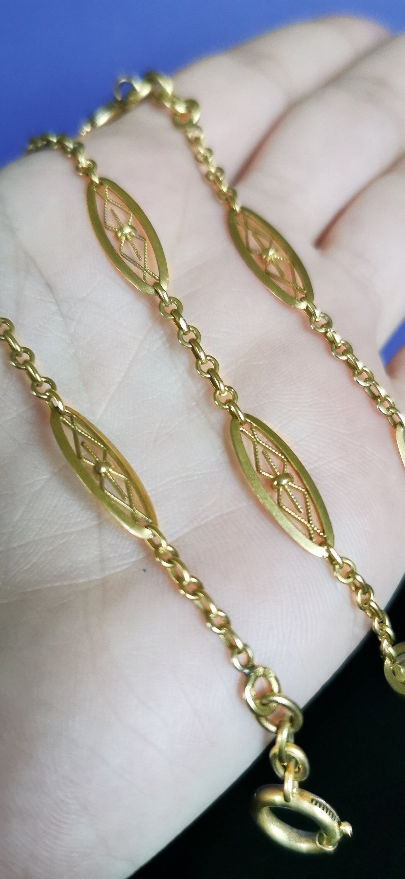 18ct 1880-1900 Antique French Napoleon III Gold Necklace 18 ct yellow gold French Filigree chain Victorian Necklace Gold chain gift for her