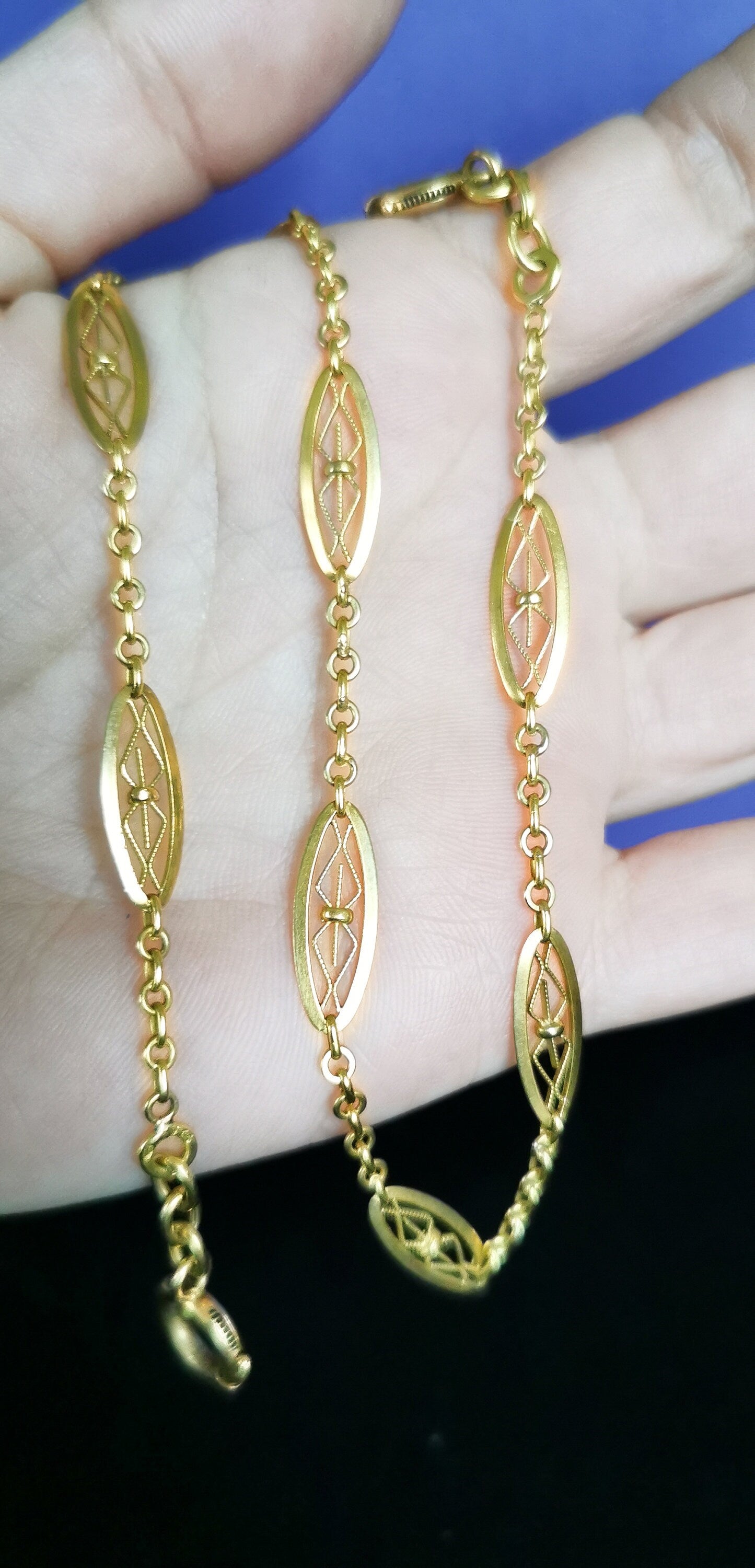 18ct 1880-1900 Antique French Napoleon III Gold Necklace 18 ct yellow gold French Filigree chain Victorian Necklace Gold chain gift for her