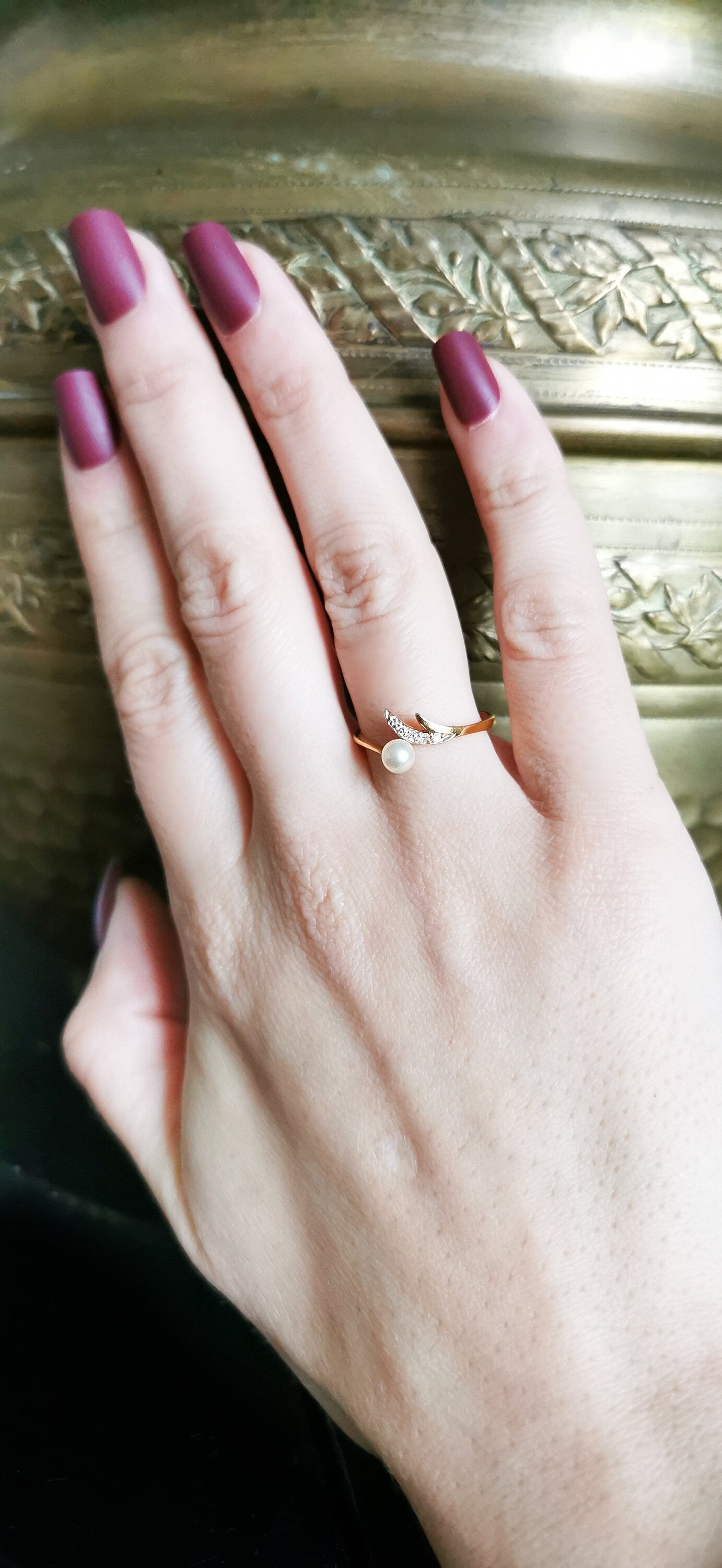 18ct Diamond Pearl Gold Ring Vintage Diamond Ring French 18ct gold Diamond and Pearl ring Gold diamond Engagement ring Pearl