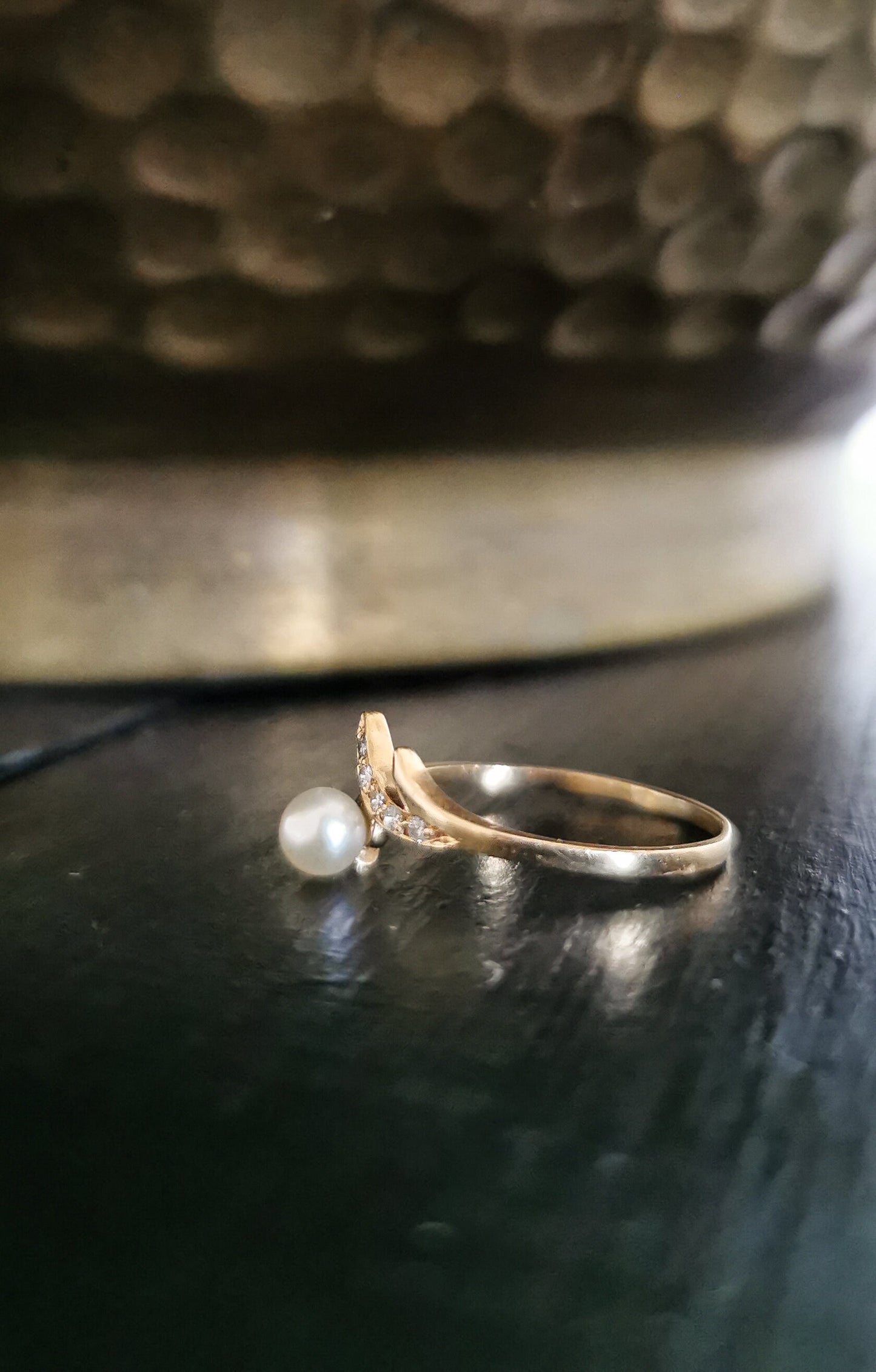 18ct Diamond Pearl Gold Ring Vintage Diamond Ring French 18ct gold Diamond and Pearl ring Gold diamond Engagement ring Pearl