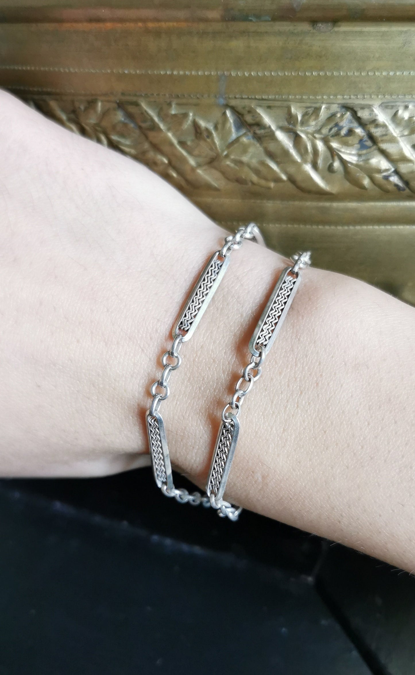 1920's Art Deco Chain Silver Double bracelet Antique French Albert Watch Chain gift for her